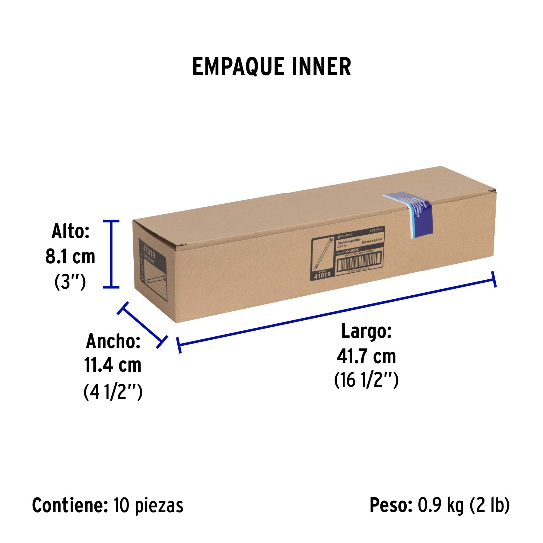 Bolsa con 50 cinchos plásticos 50 lb, 300 x 4.5 mm, azul - Empaque