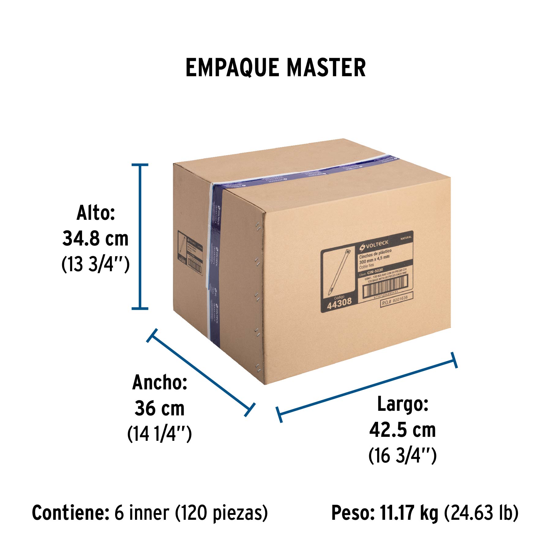 Bolsa con 50 cinchos plásticos 50 lb, 300 x 4.5 mm, natural - Empaque