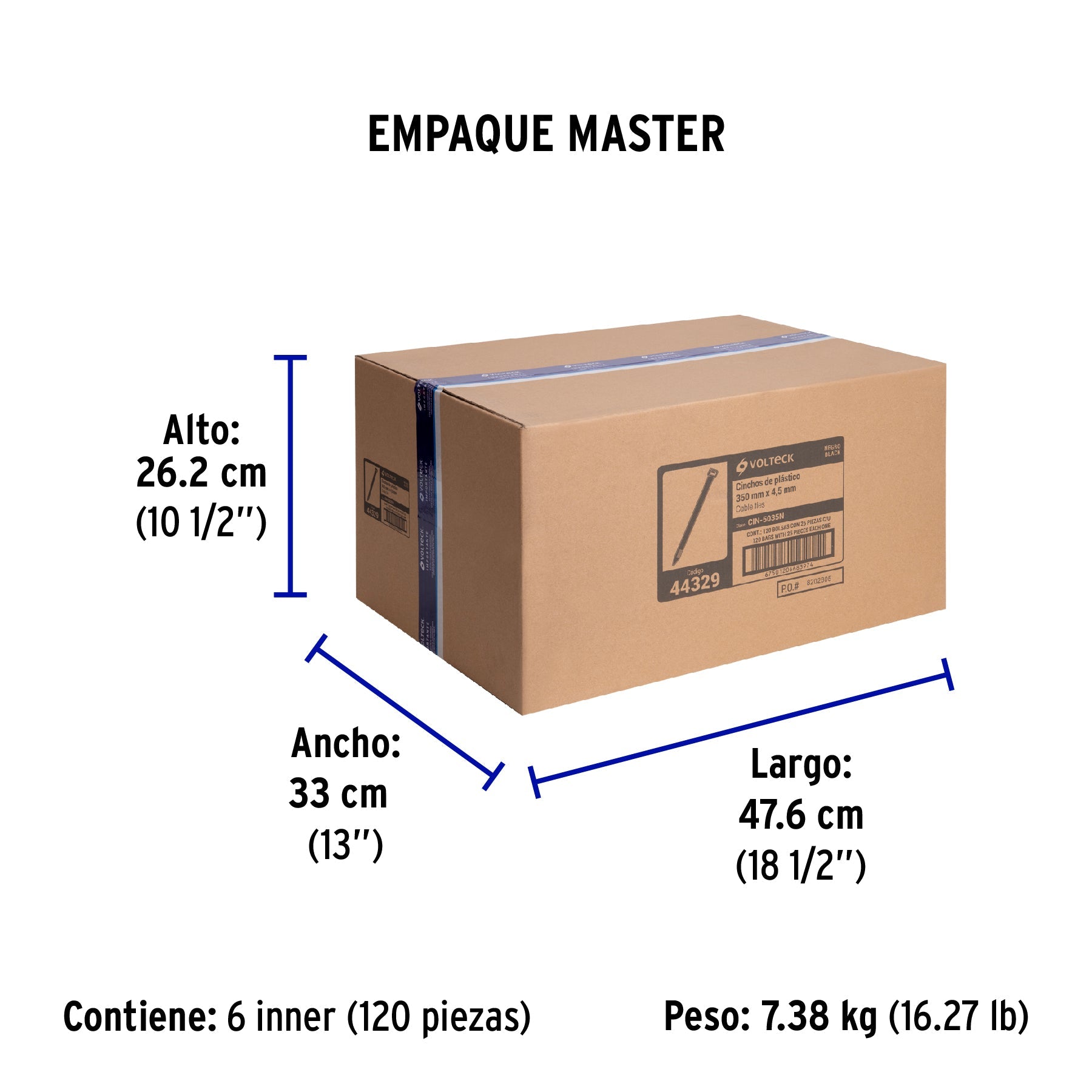 Bolsa con 25 cinchos plásticos 50 lb, 350 x 4.5 mm, negro - Empaque