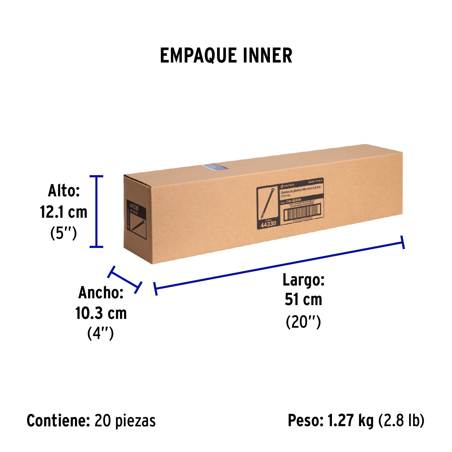 Bolsa con 25 cinchos plásticos 50 lb, 400 x 4.5 mm, negro - Empaque