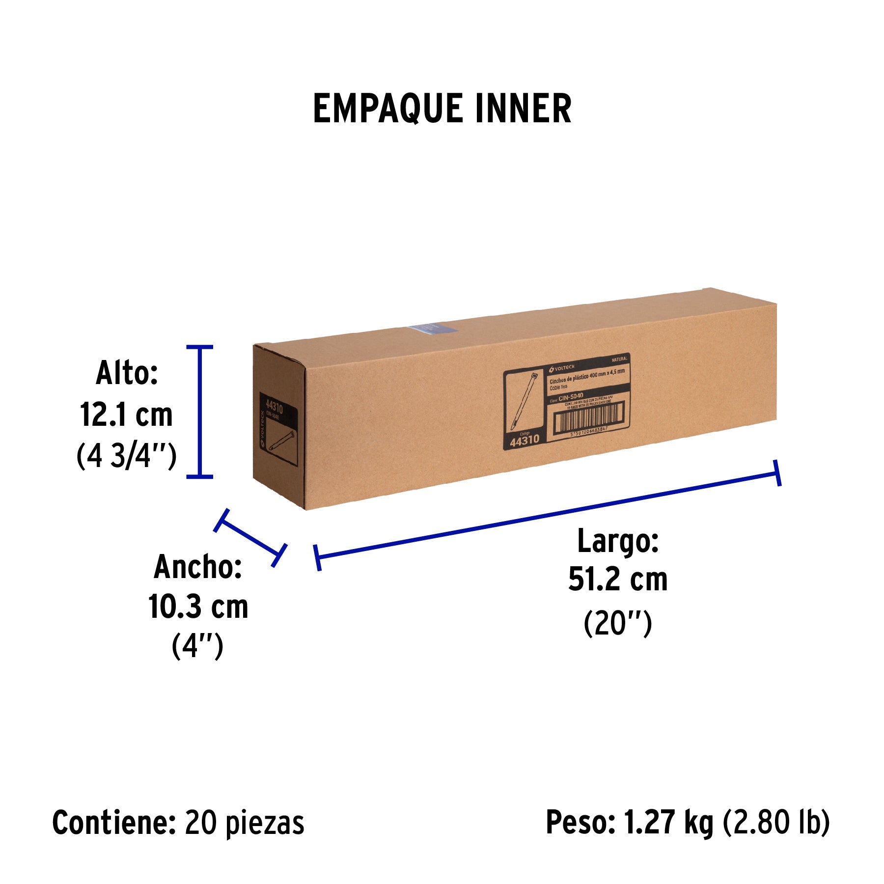 Bolsa con 25 cinchos plásticos 50 lb, 400 x 4.5 mm, natural - Empaque