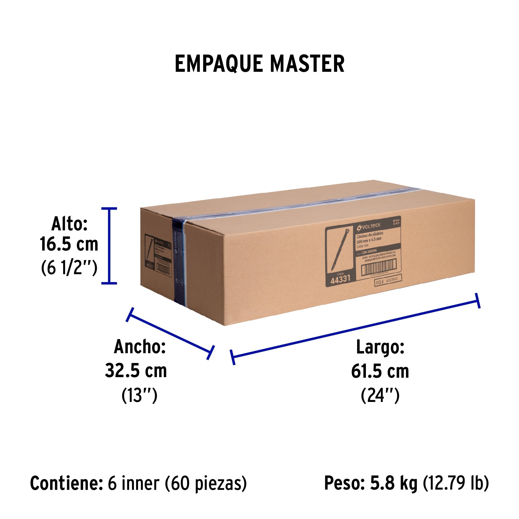 Bolsa con 25 cinchos plásticos 50 lb, 500 x 4.5 mm, negro - Empaque