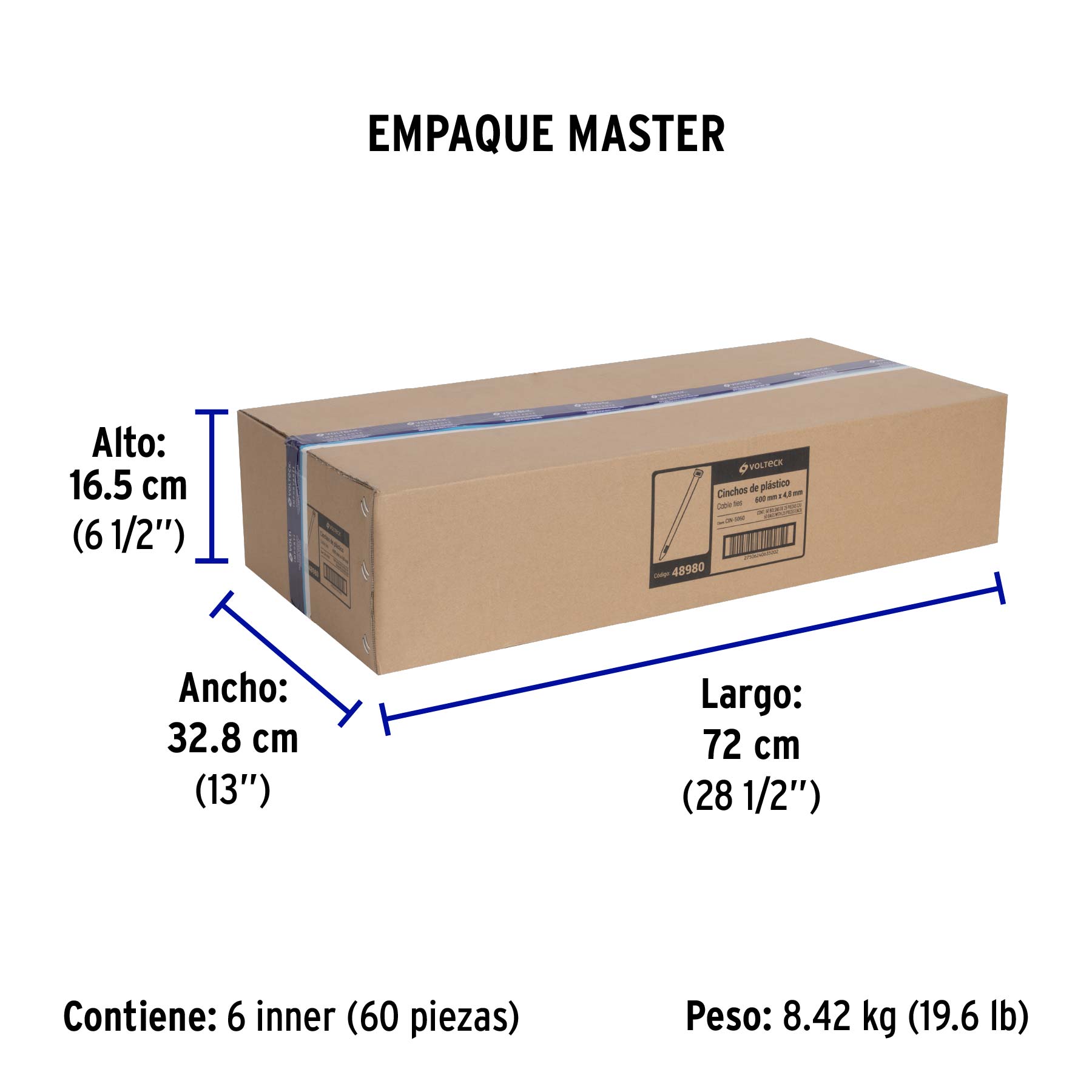 Bolsa con 25 cinchos plásticos 50 lb, 600 x 4.5 mm, natural - Empaque