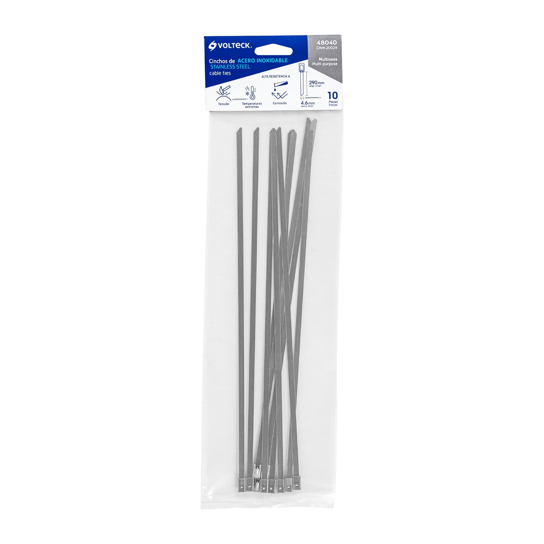 Bolsa con 10 cinchos de 29 cm,acero inoxidable,99 lb,VOLTECK