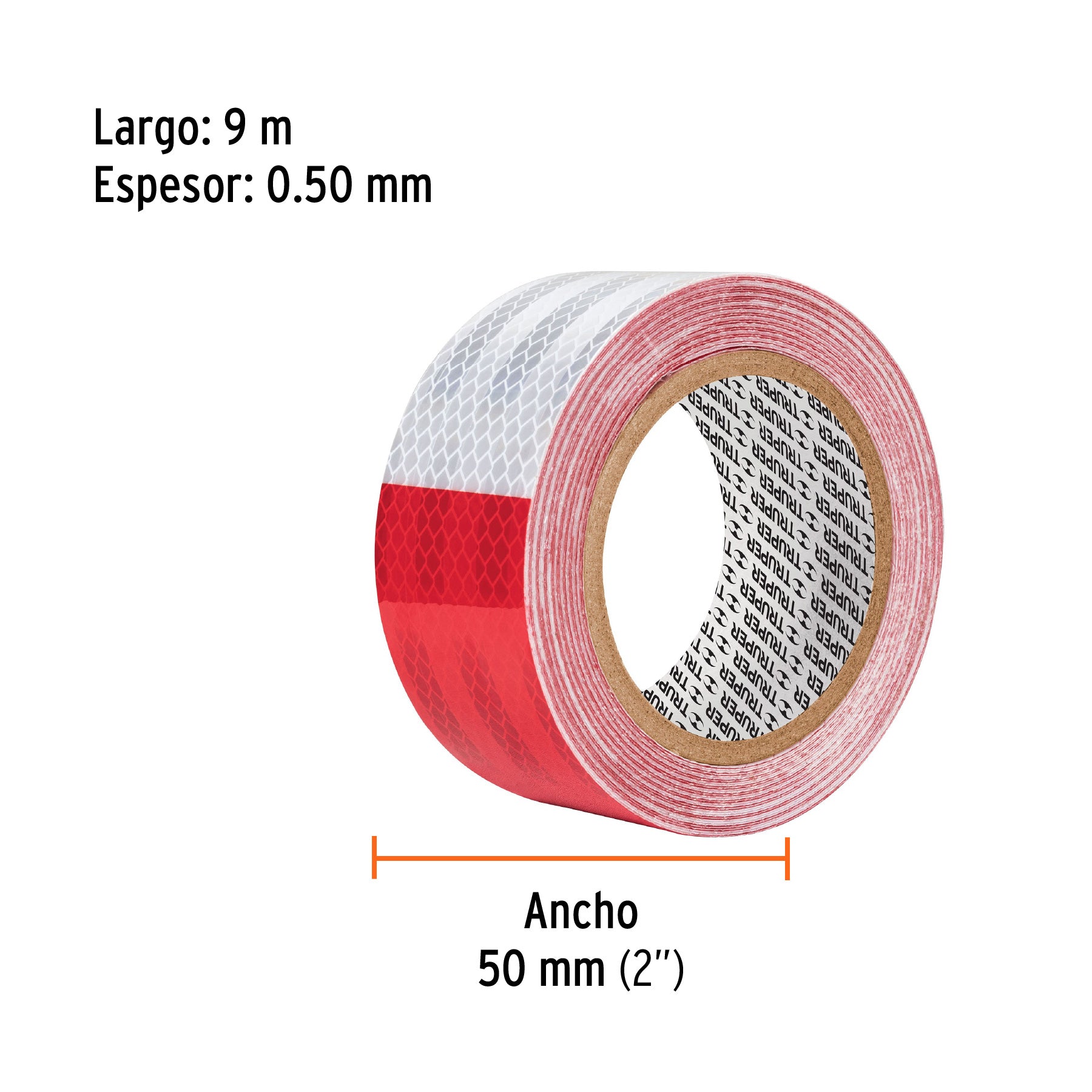 Rollo de 9 m x 2" de cinta reflejante de PVC, TRUPER