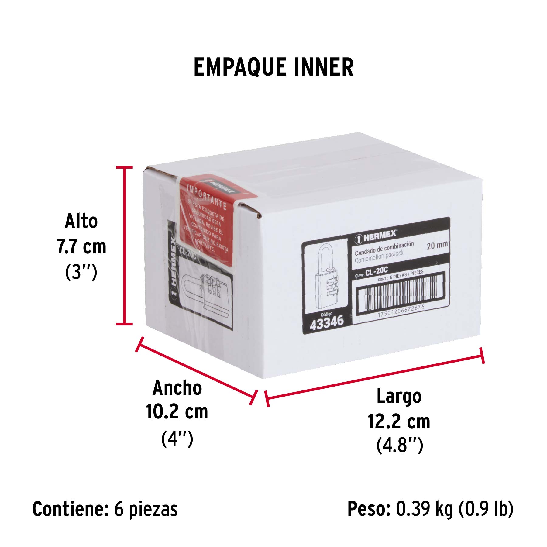 Candado de combinación 20 mm cuerpo de latón en blíster - Empaque