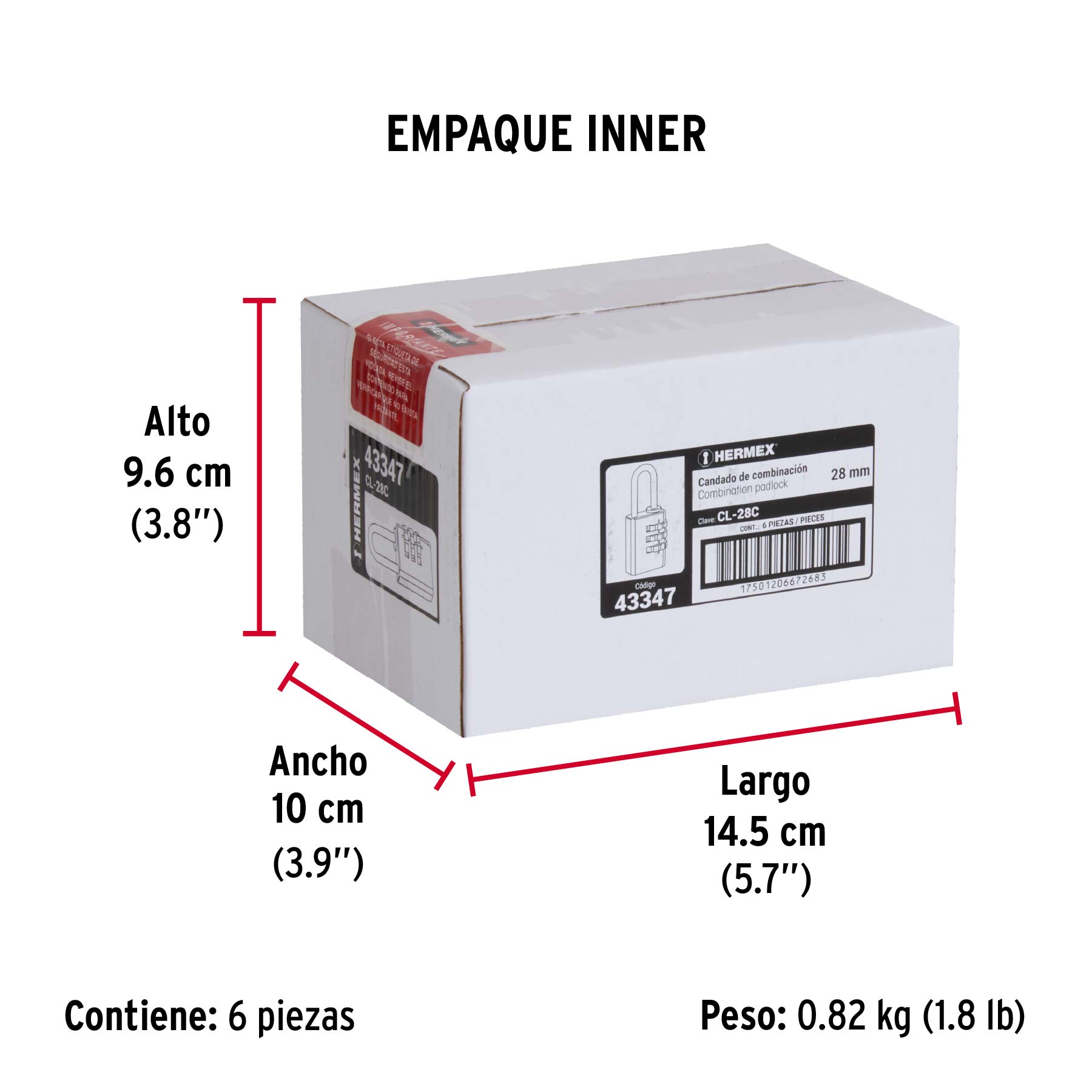 Candado de combinación 28 mm cuerpo de latón en blíster - Empaque