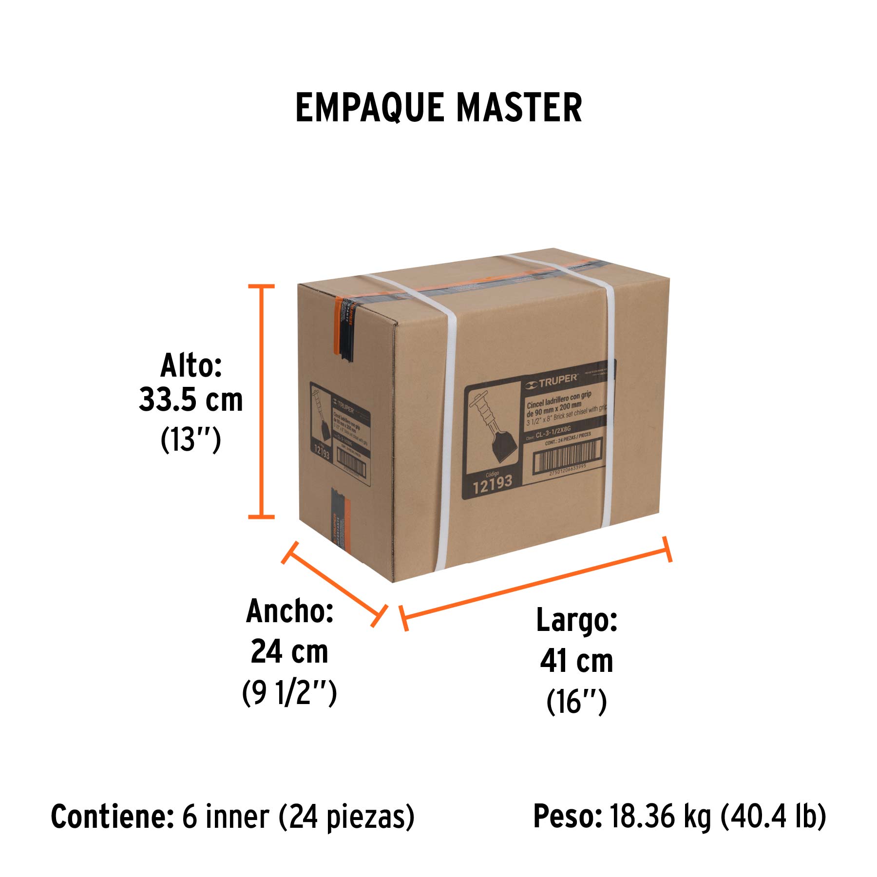 Cincel ladrillero 3-1/2 X 8" con grip, TRUPER - Empaque