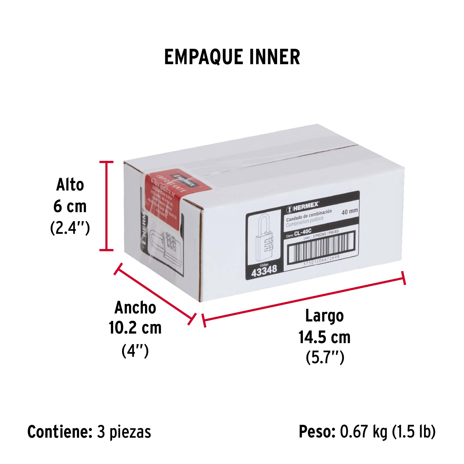Candado de combinación 40 mm cuerpo de latón en blíster - Empaque