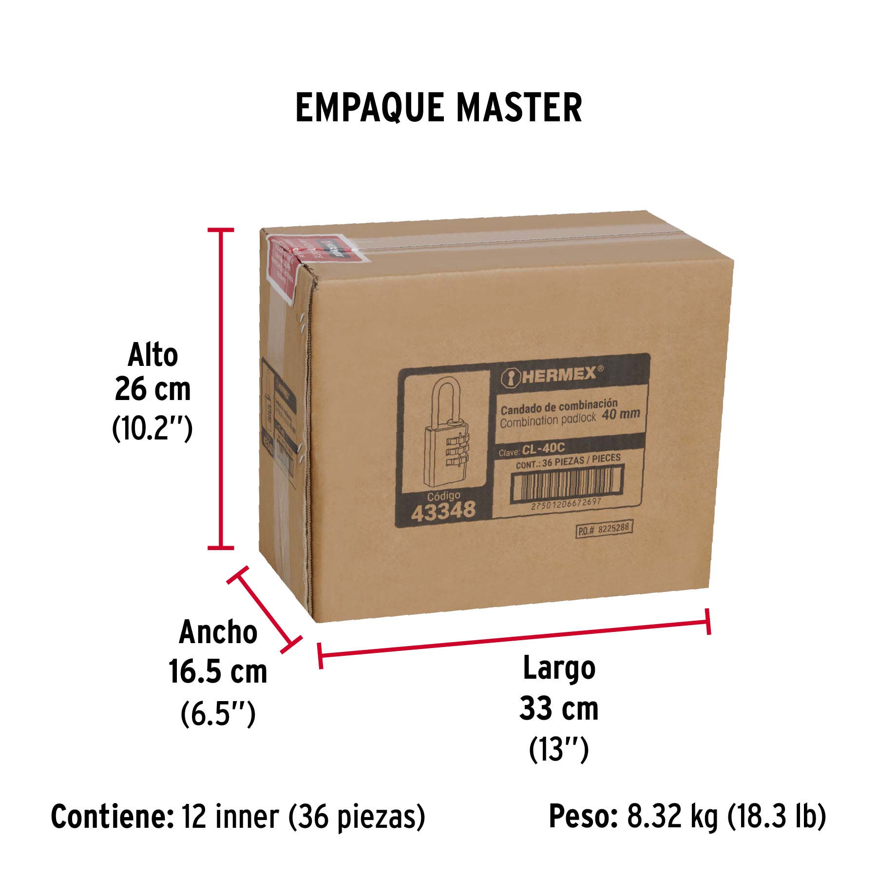 Candado de combinación 40 mm cuerpo de latón en blíster - Empaque