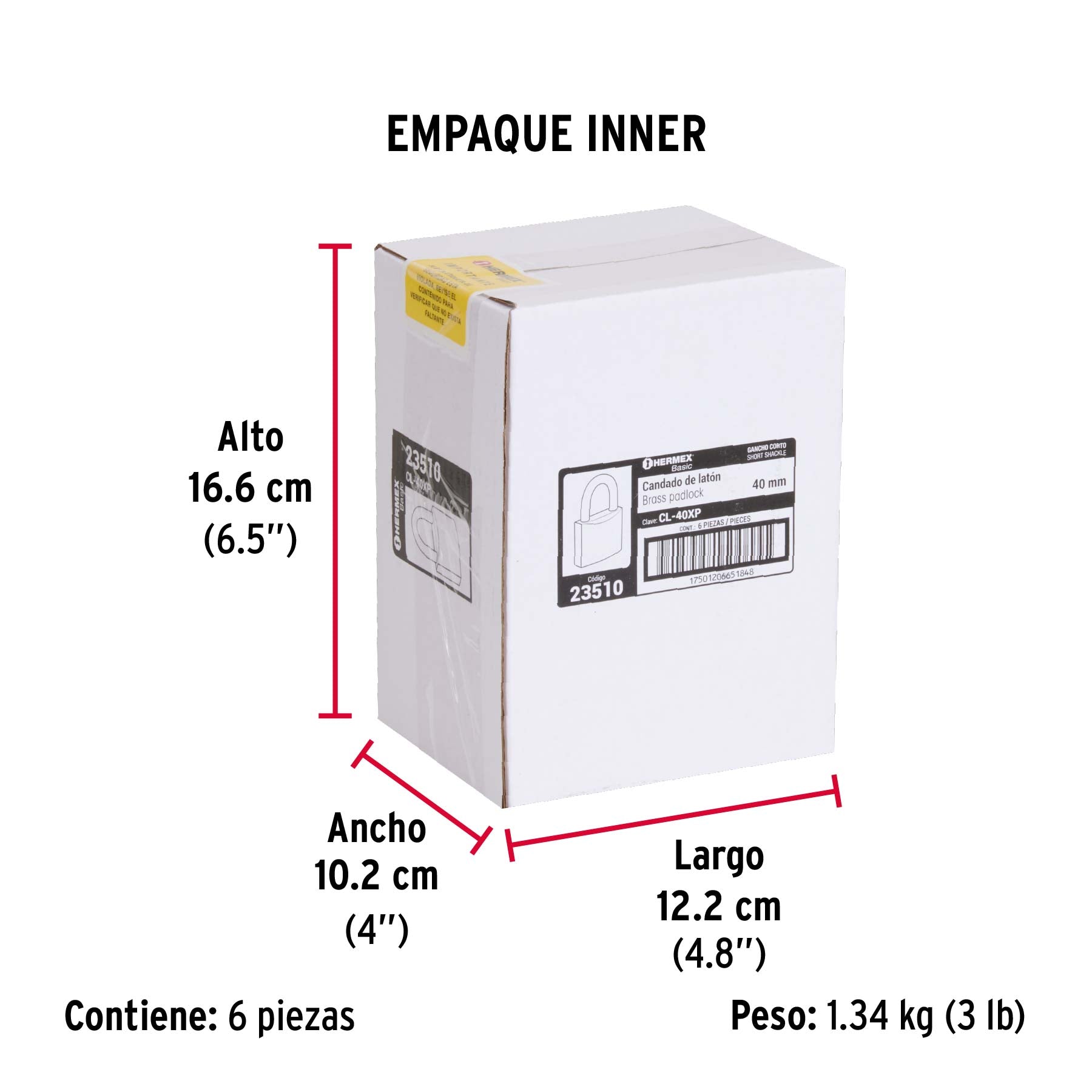 Candado de latón 40 mm llave tetra en blíster, HERMEX BASIC - Empaque