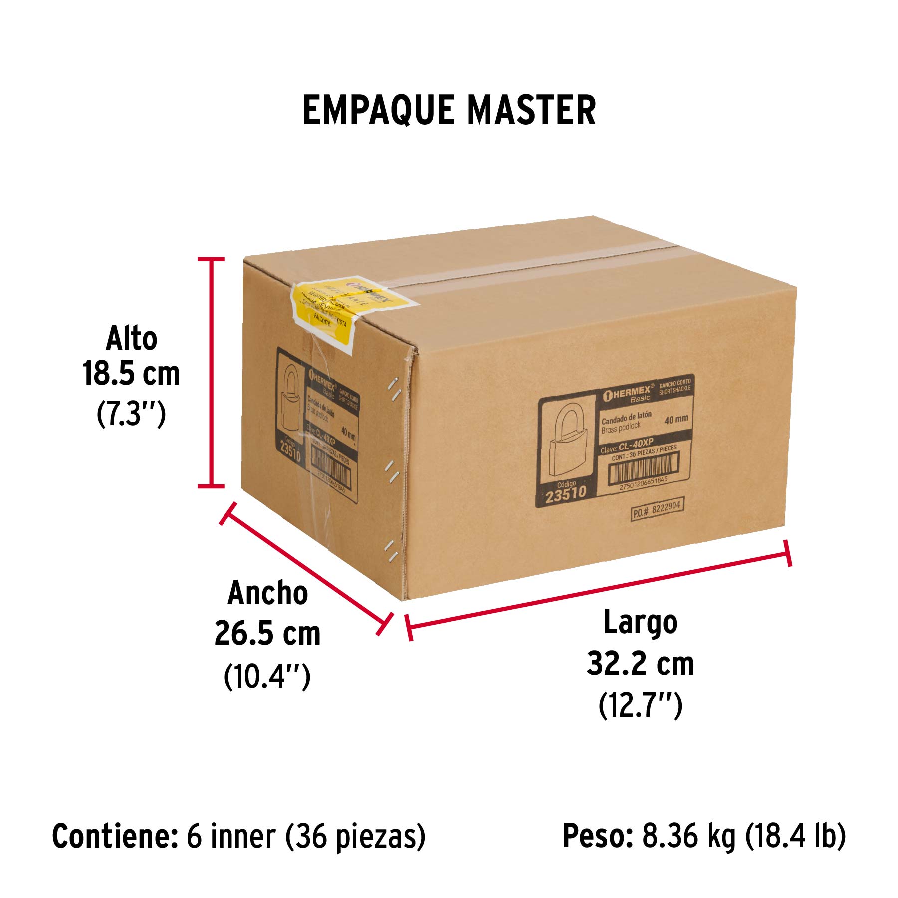 Candado de latón 40 mm llave tetra en blíster, HERMEX BASIC - Empaque