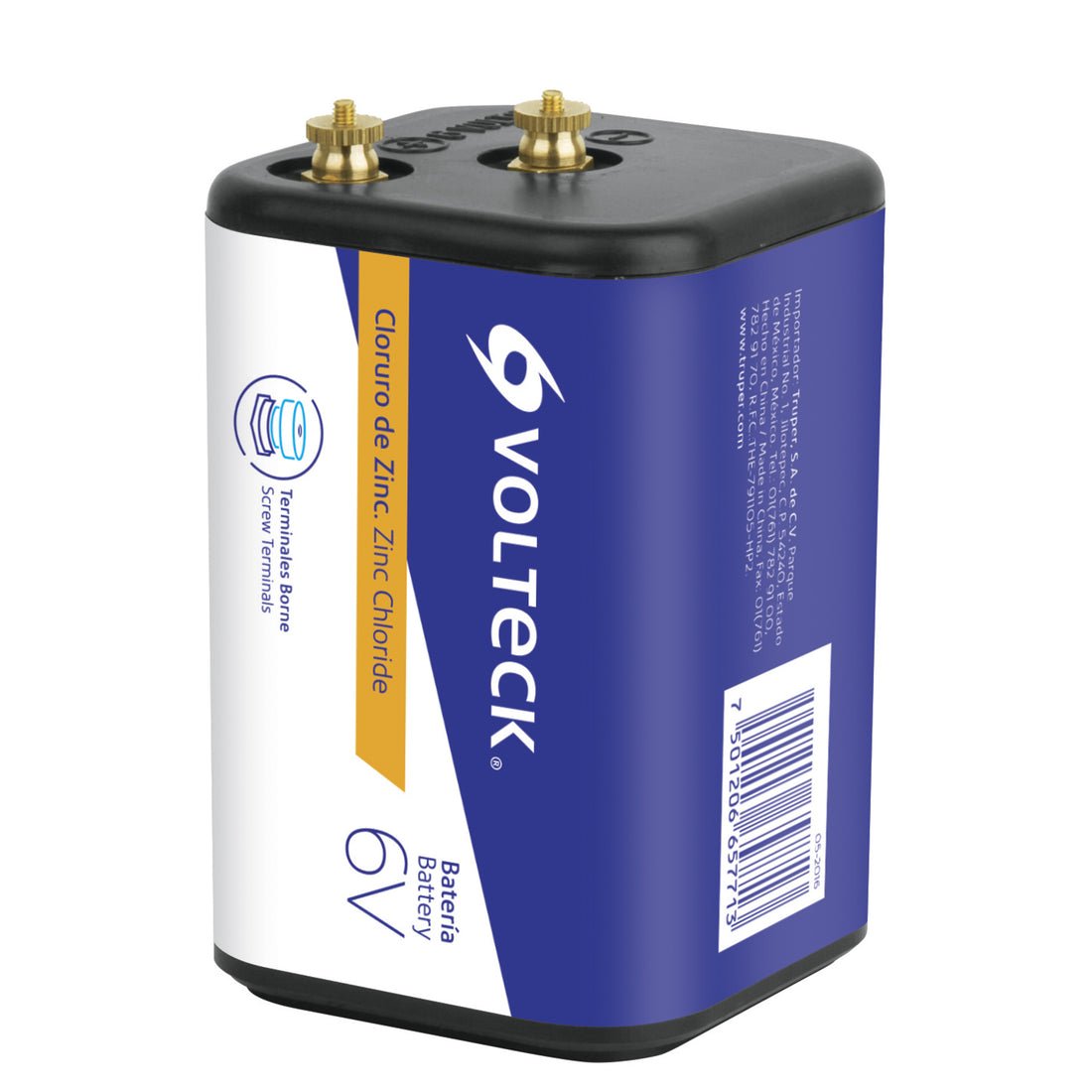 Pila cloruro de zinc, 6v, terminales de borne, VOLTECK