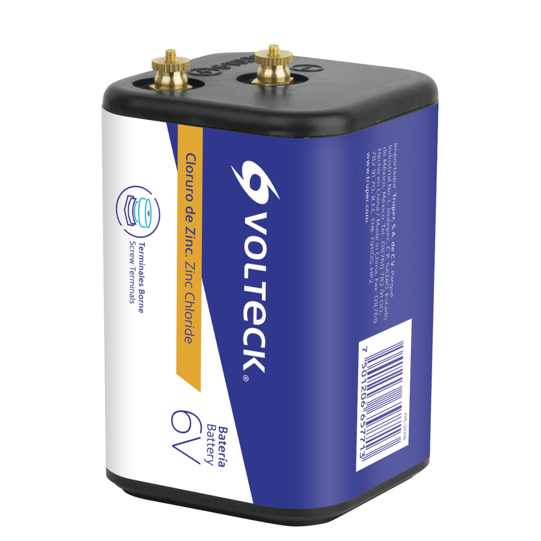 Pila cloruro de zinc, 6v, terminales de borne, VOLTECK