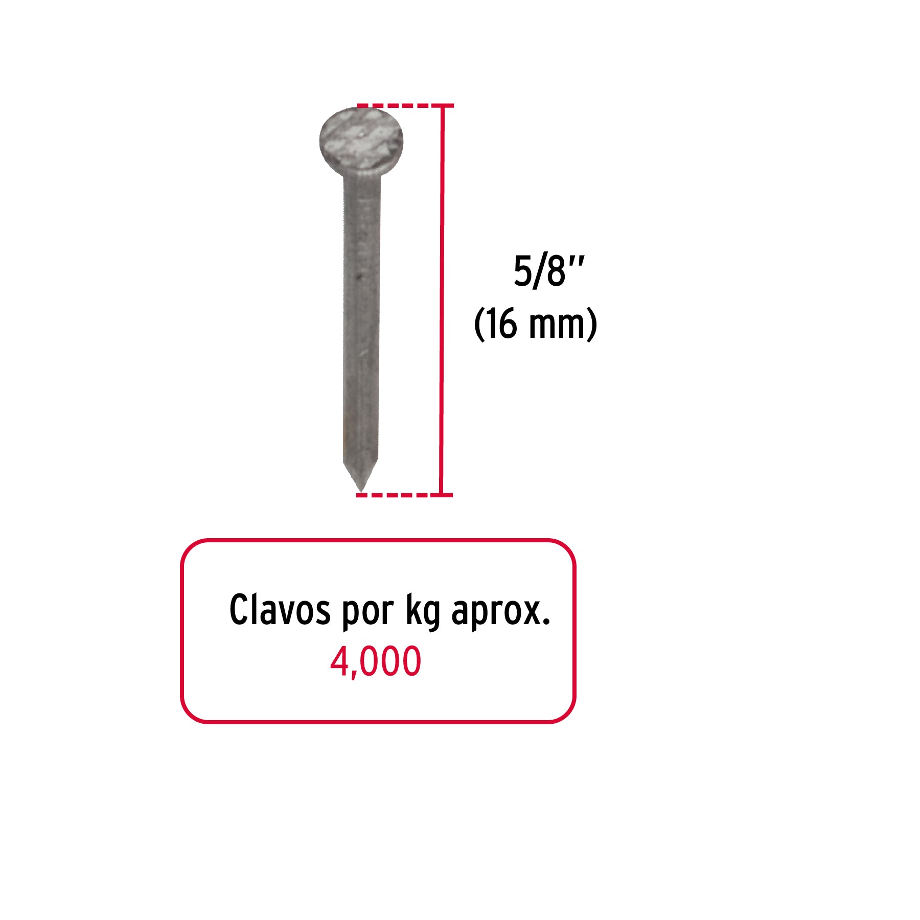 Bolsa con 1 kg de clavos alfilerillos de 5/8" con cabeza