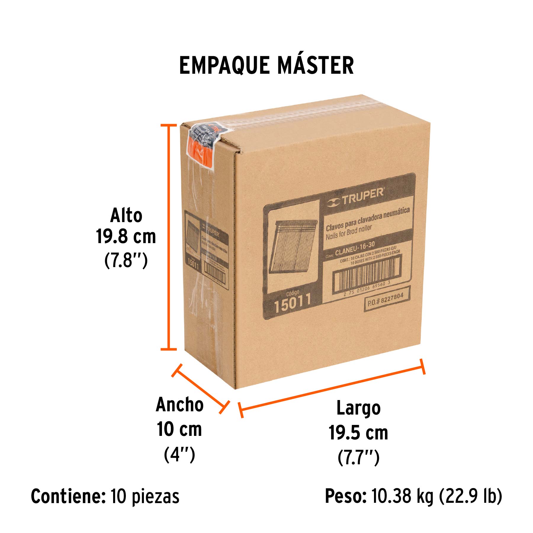Caja con 2500 clavos calibre 16, 30 mm para CLNE-16, TRUPER - Empaque