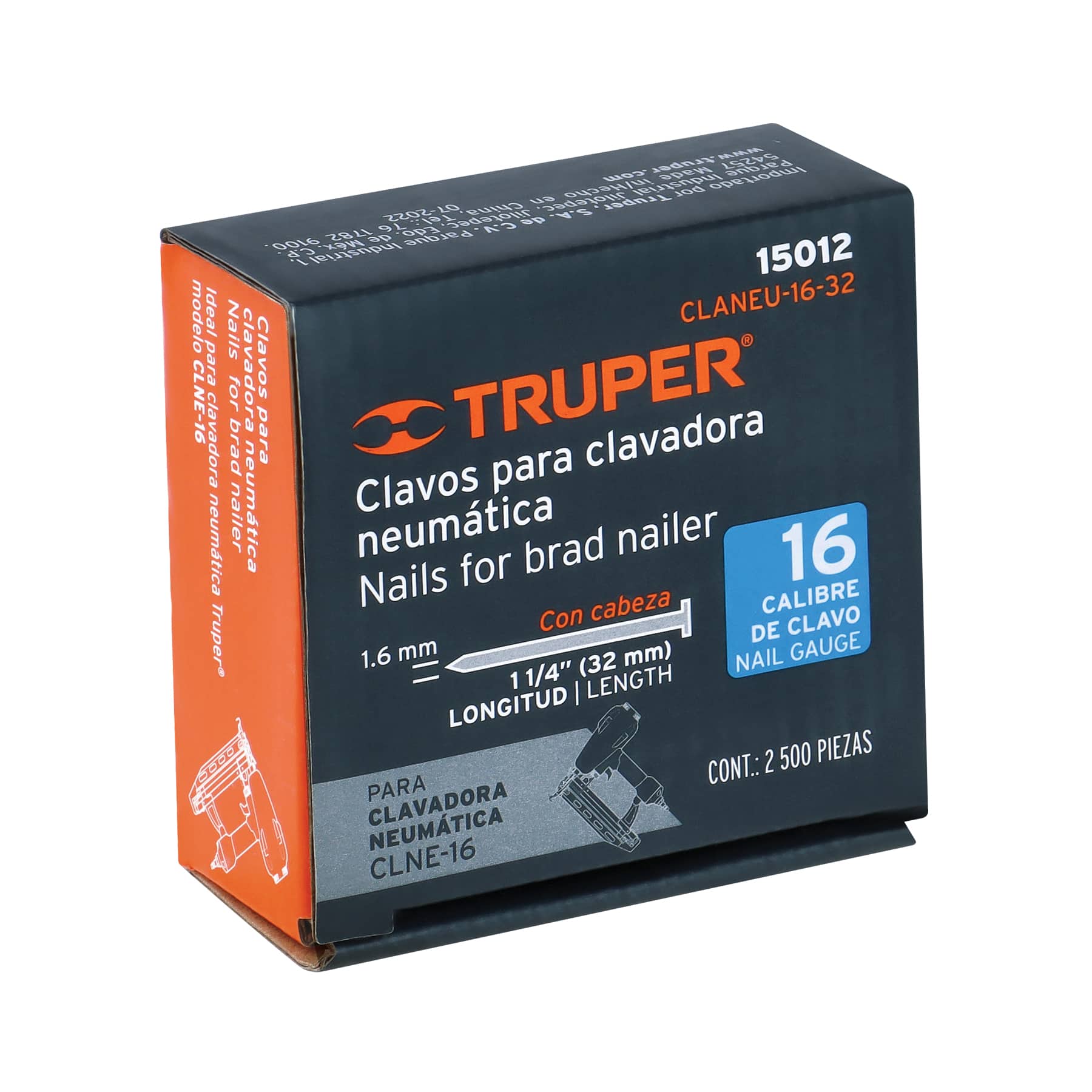 Caja con 2500 clavos calibre 16, 32 mm para CLNE-16, TRUPER