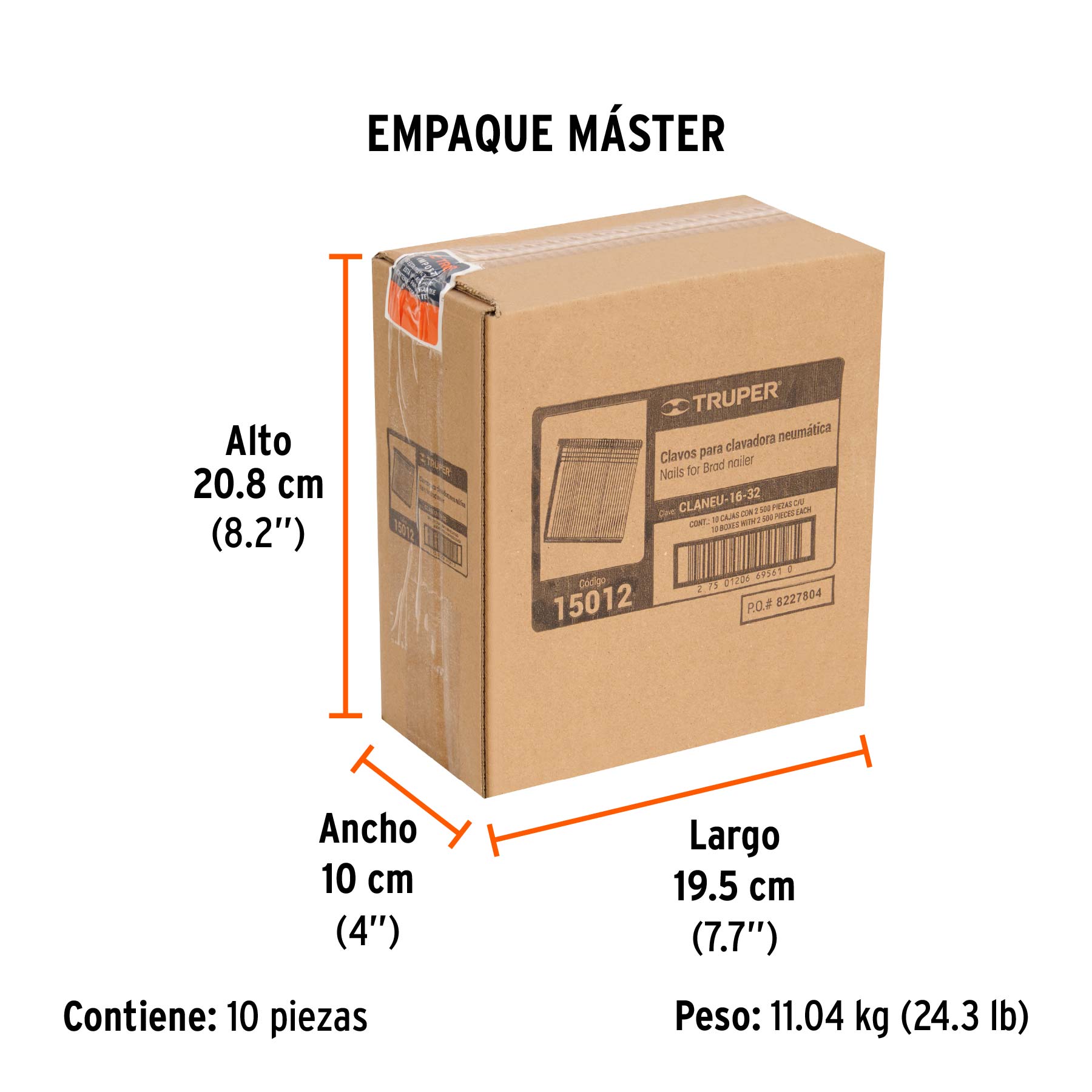 Caja con 2500 clavos calibre 16, 32 mm para CLNE-16, TRUPER - Empaque