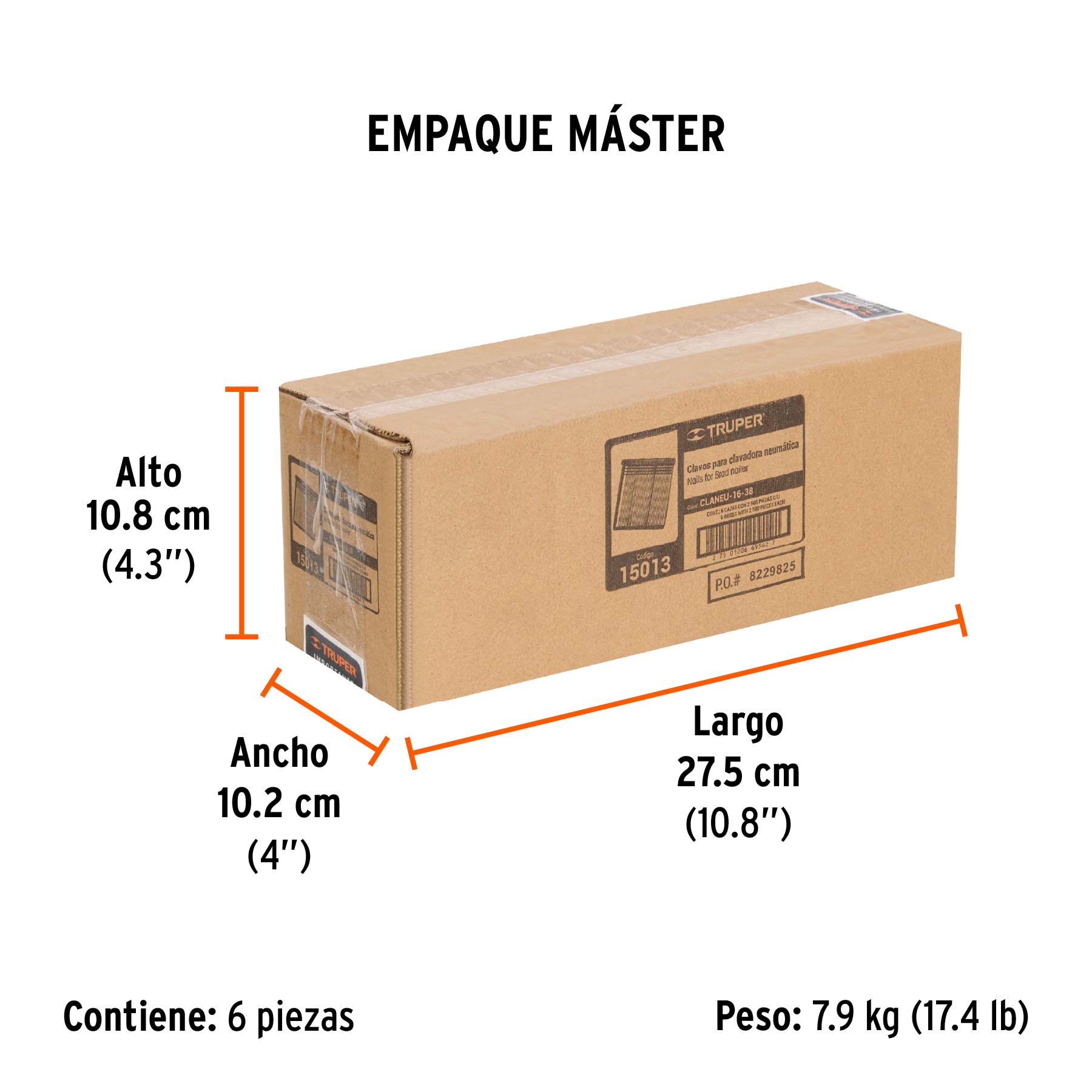 Caja con 2500 clavos calibre 16, 38 mm para CLNE-16, TRUPER - Empaque