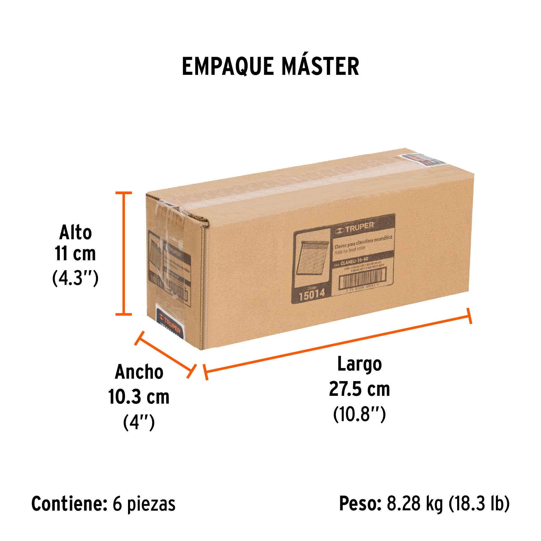 Caja con 2500 clavos calibre 16, 40 mm para CLNE-16, TRUPER - Empaque