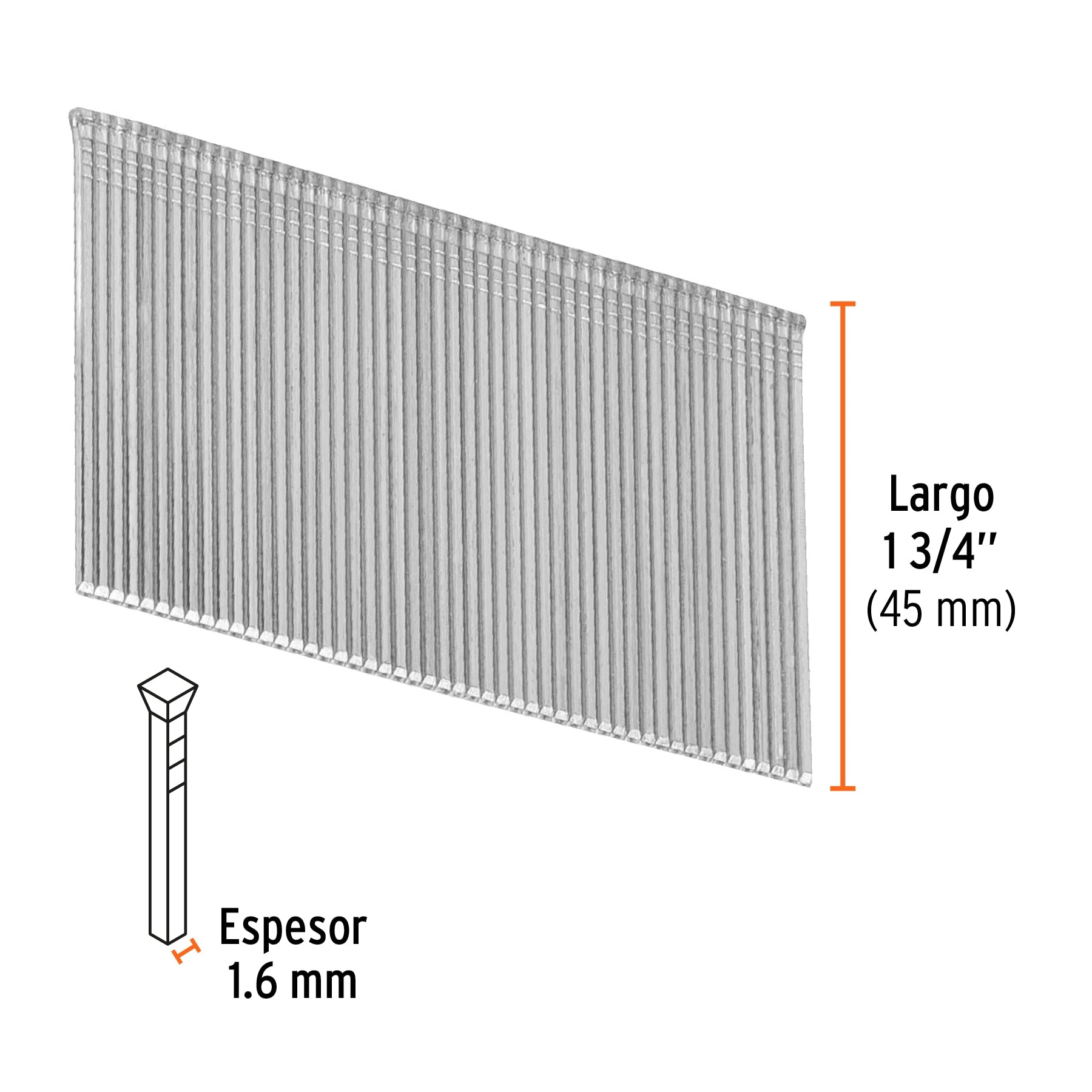 Caja con 2500 clavos calibre 16, 45 mm para CLNE-16, TRUPER