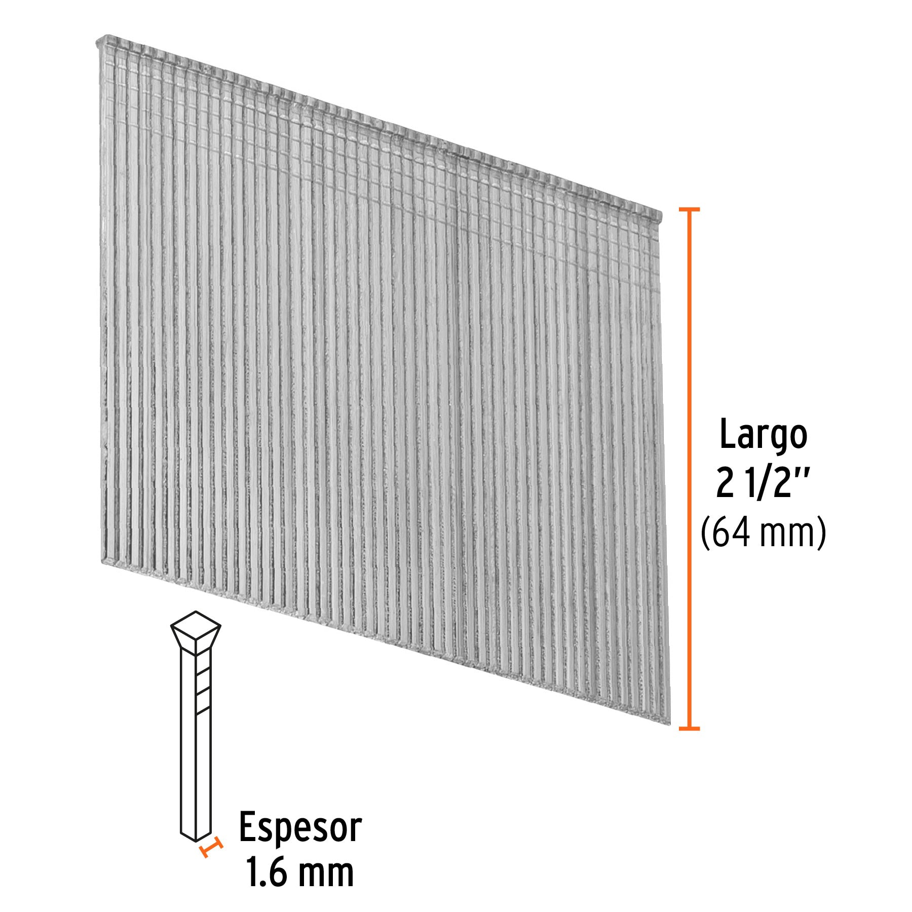 Caja con 2500 clavos calibre 16, 64 mm para CLNE-16, TRUPER
