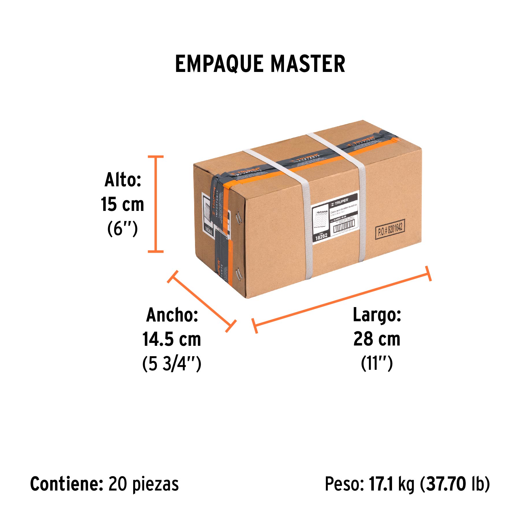 Caja con 5000 clavos calibre 18, 20 mm para CLNE-18, TRUPER - Empaque