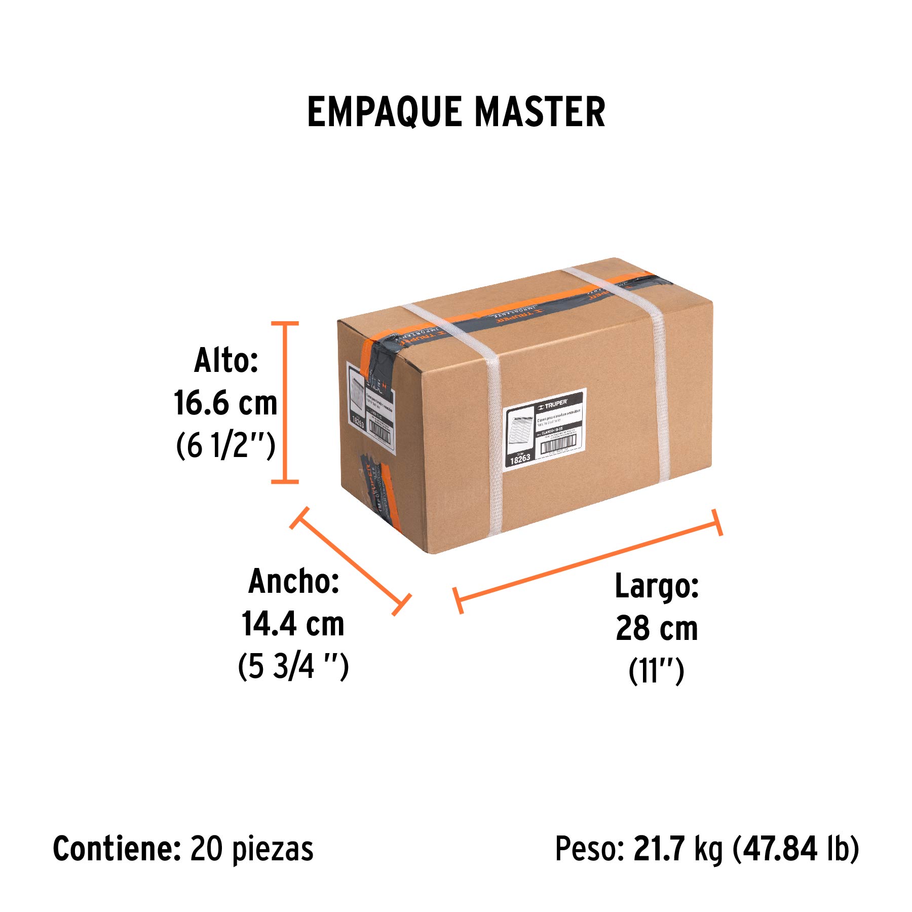 Caja con 5000 clavos calibre 18, 25 mm para CLNE-18, TRUPER - Empaque