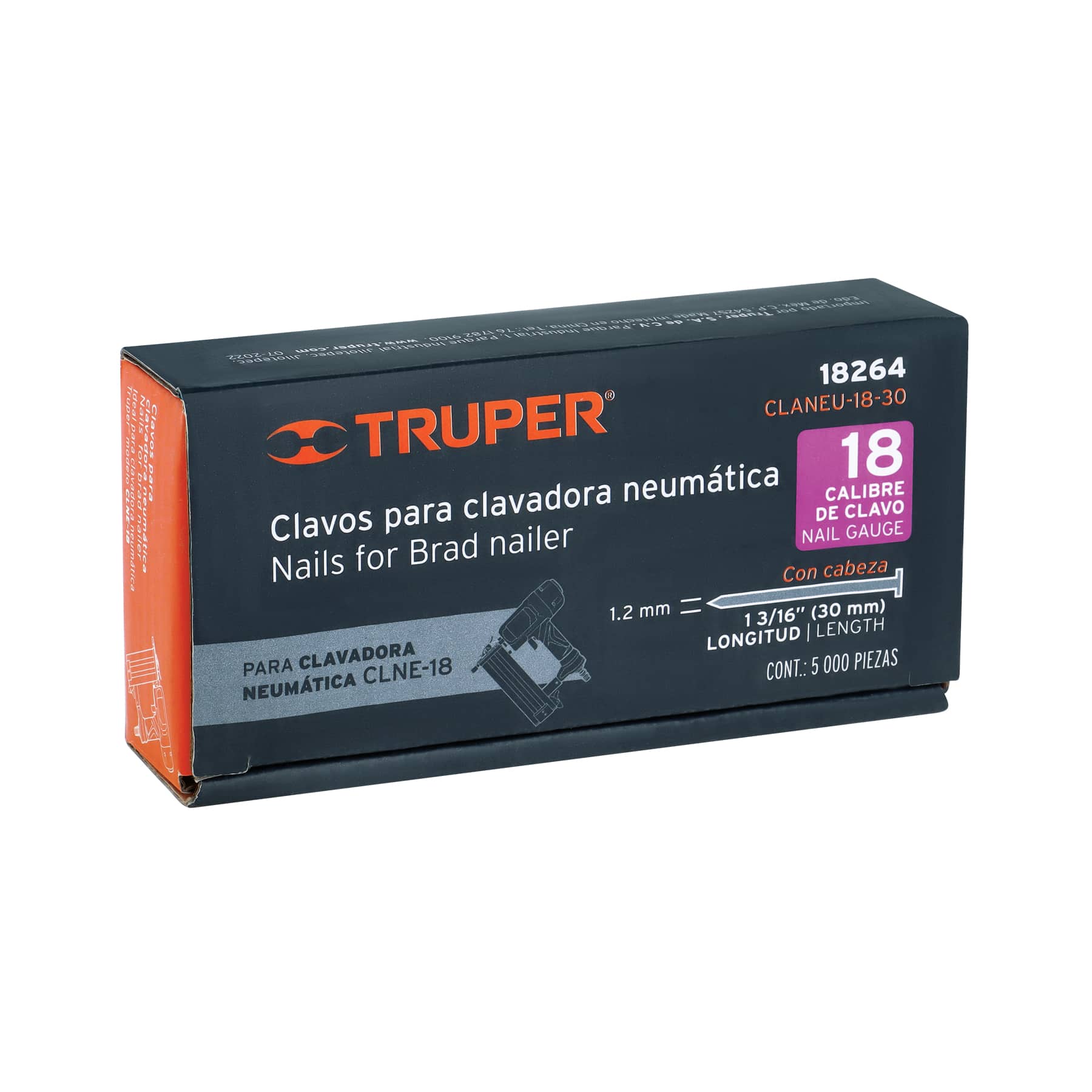 Caja con 5000 clavos calibre 18, 30 mm para CLNE-18, TRUPER