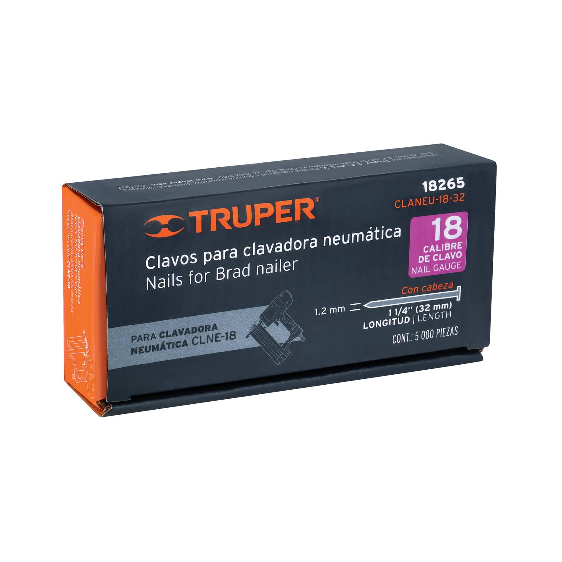 Caja con 5000 clavos calibre 18, 32 mm para CLNE-18, TRUPER