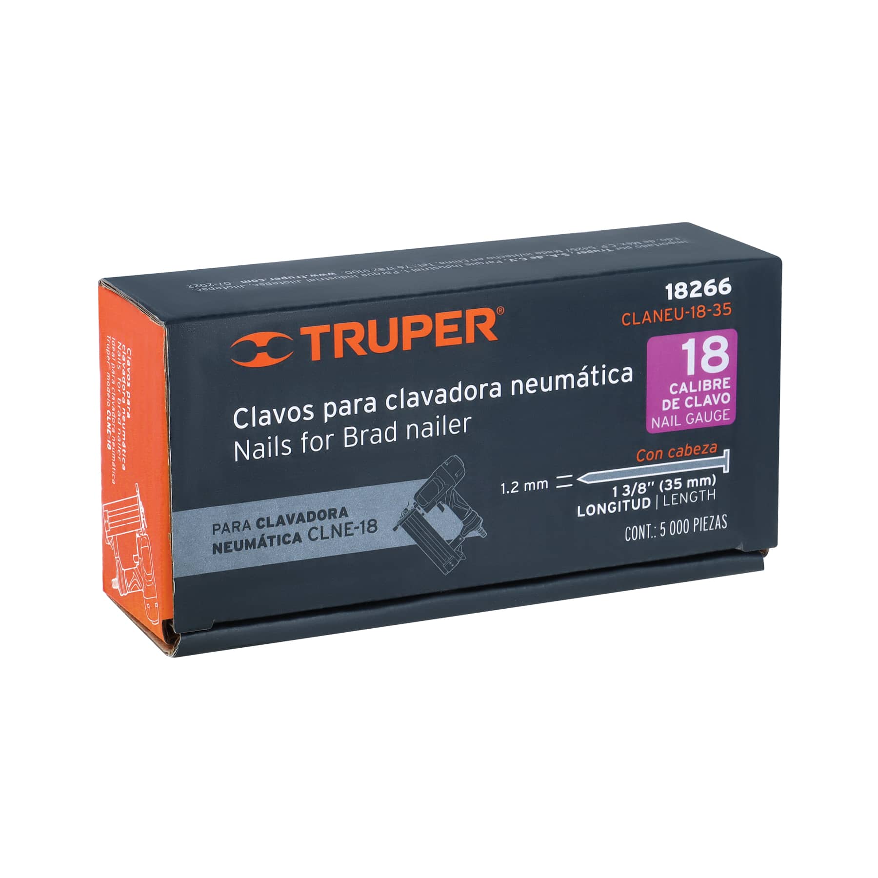 Caja con 5000 clavos calibre 18, 35 mm para CLNE-18, TRUPER