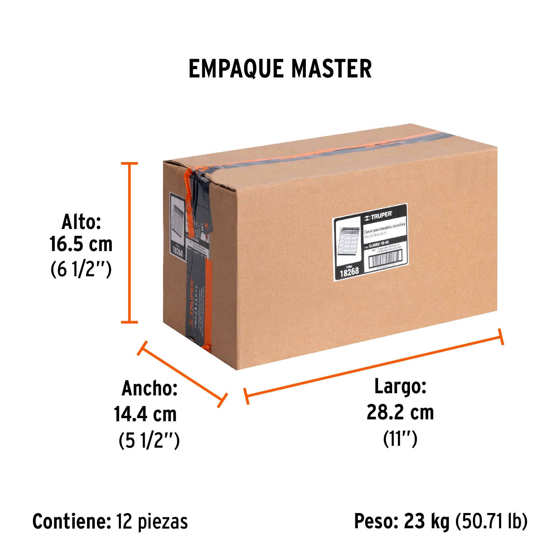 Caja con 5000 clavos calibre 18, 45 mm para CLNE-18, TRUPER - Empaque