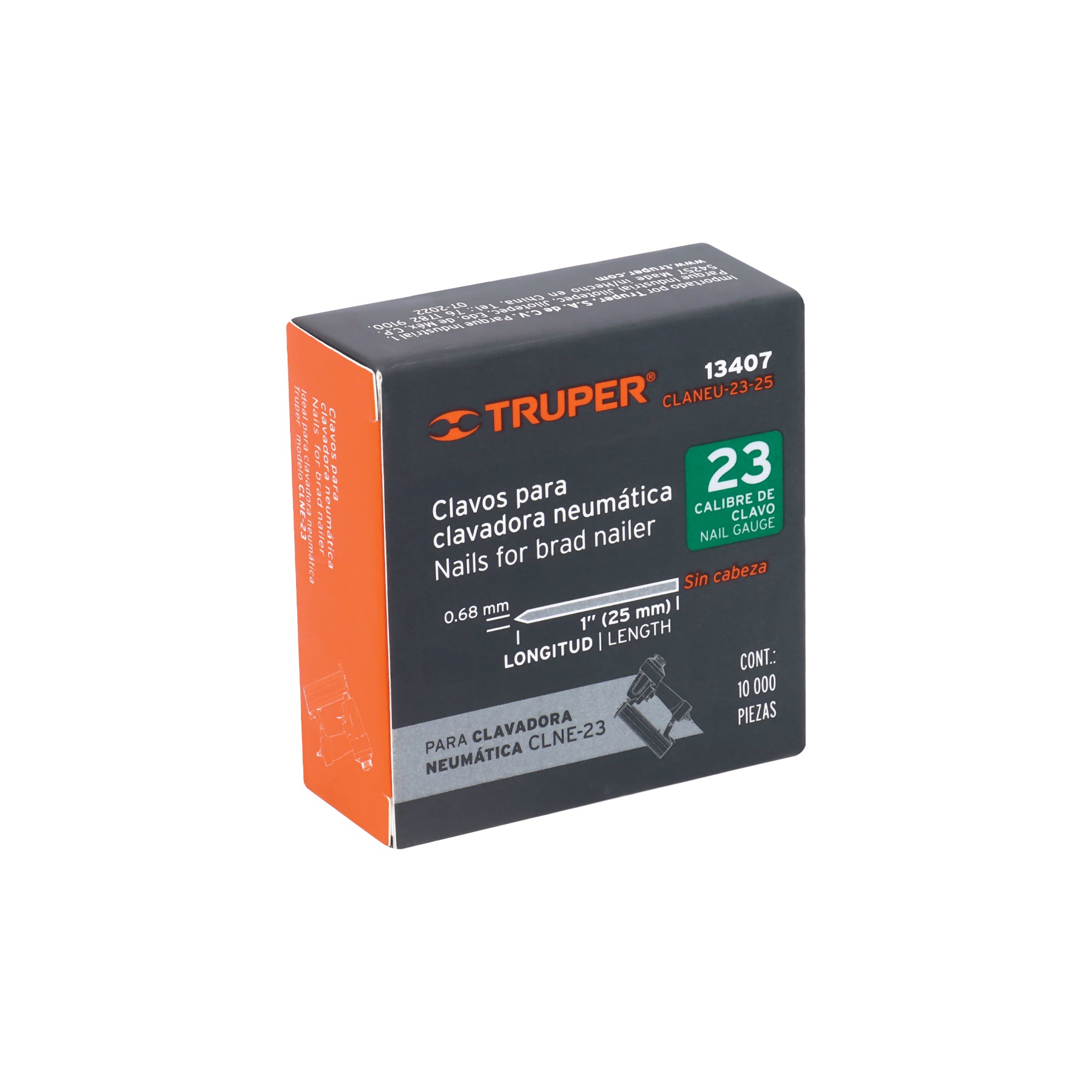Caja con 10000 clavos calibre 23, 25 mm para CLNE-23, TRUPER