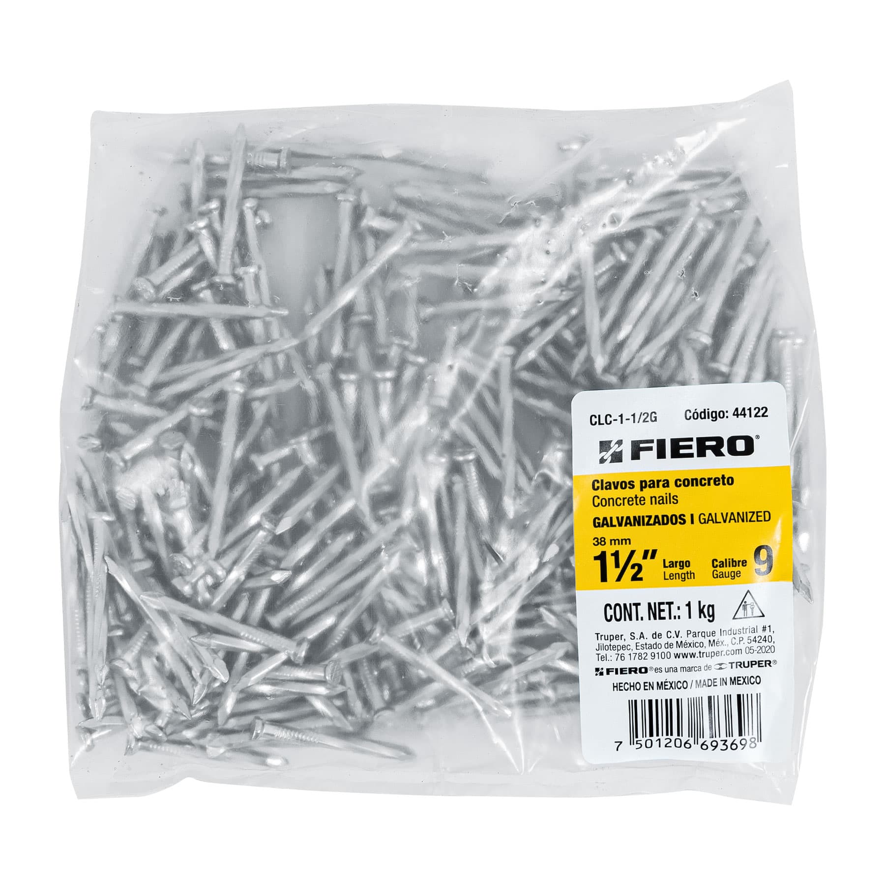 Bolsa con 1 kg de clavos para concreto galvanizados 1-1/2"