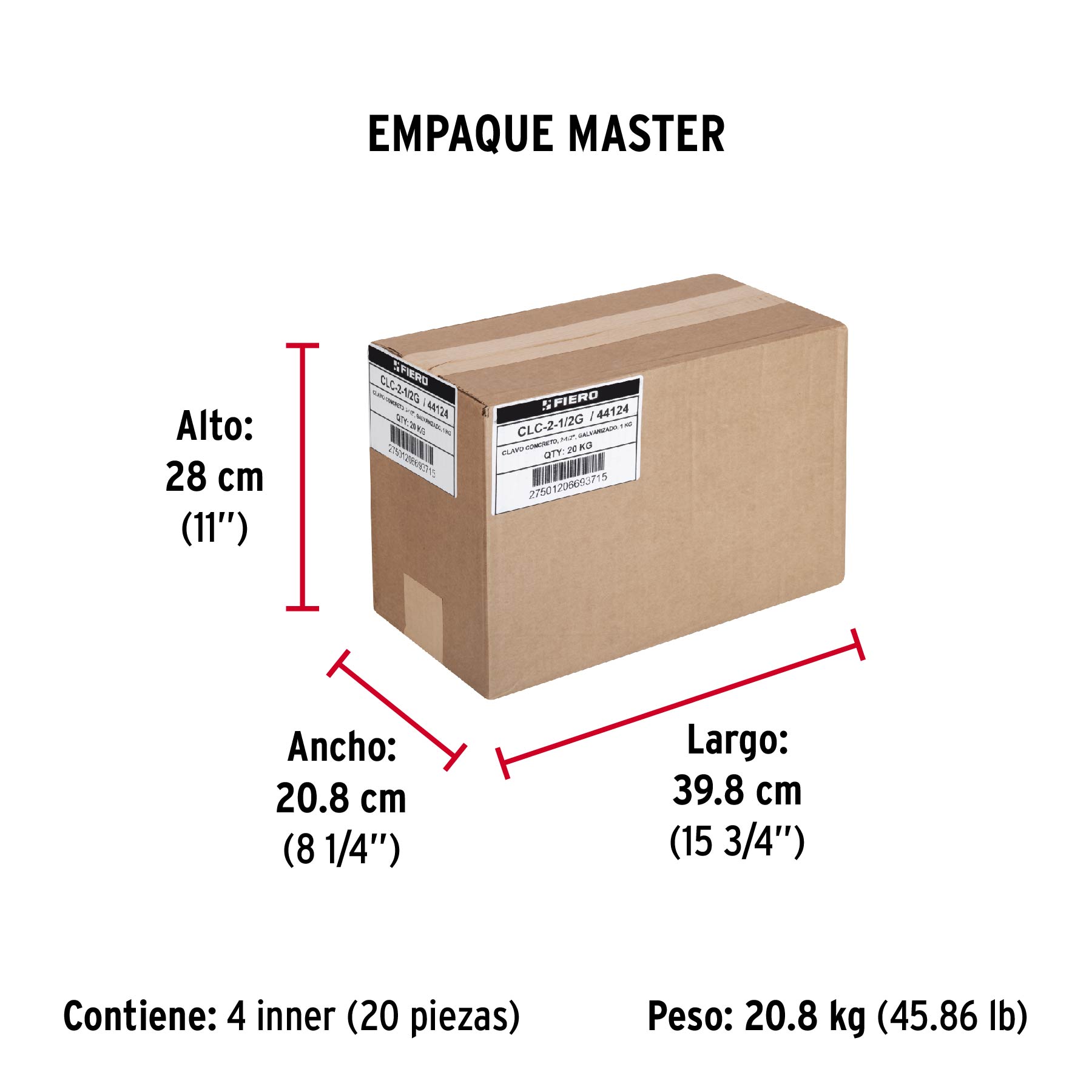 Bolsa con 1 kg de clavos para concreto galvanizados 2-1/2" - Empaque