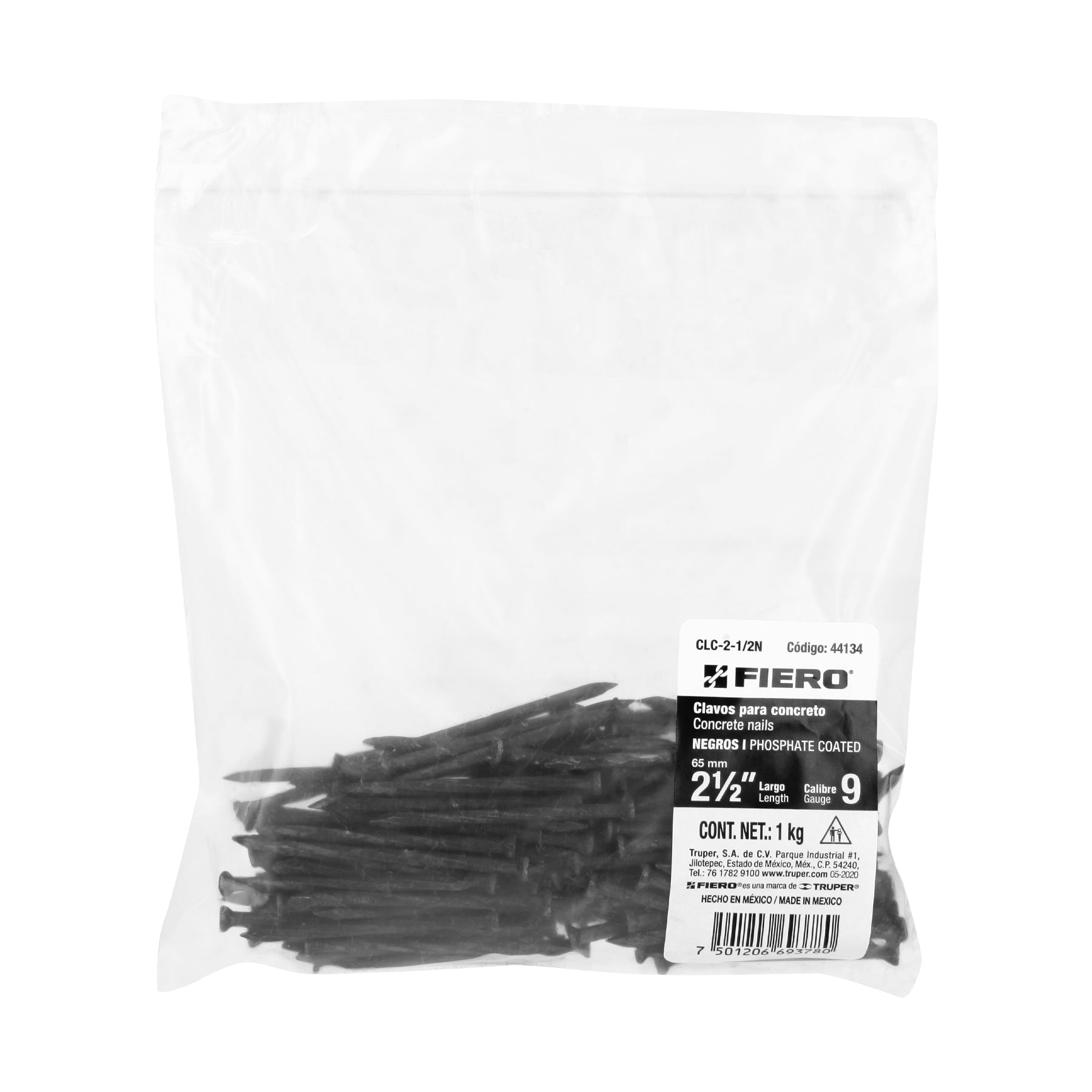 Bolsa con 1 kg de clavos para concreto negros 2-1/2", FIERO
