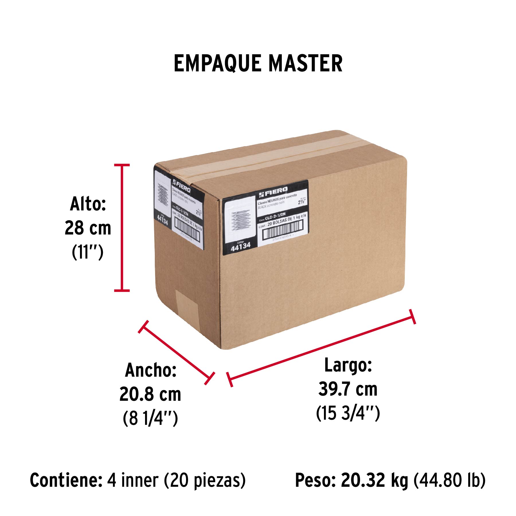 Bolsa con 1 kg de clavos para concreto negros 2-1/2", FIERO - Empaque