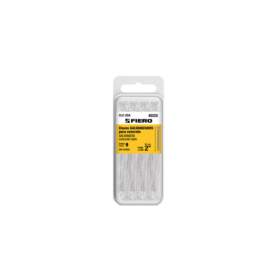 Blíster con 20 clavos galvanizados para concreto 2", FIERO