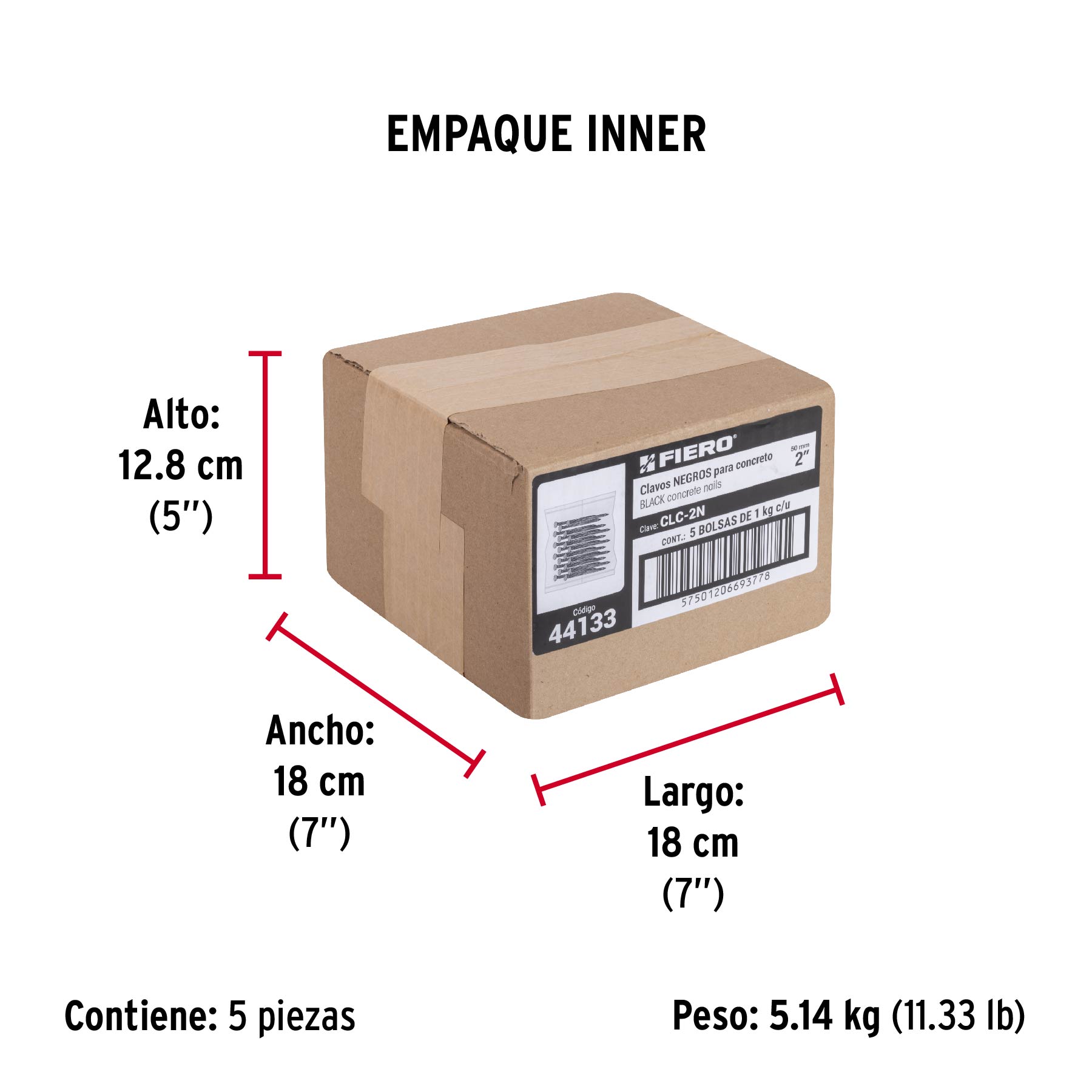 Bolsa con 1 kg de clavos para concreto negros 2", FIERO - Empaque