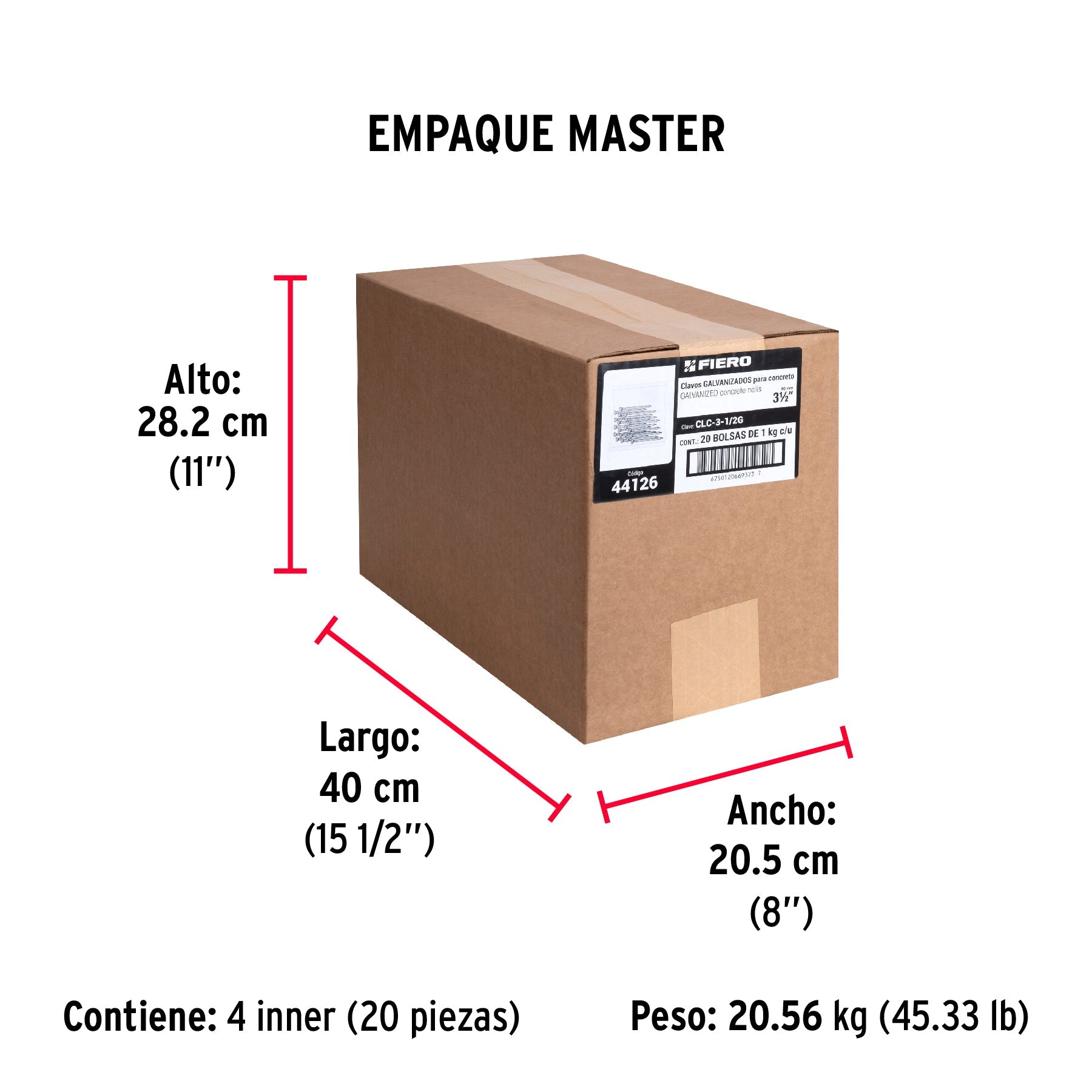 Bolsa con 1 kg de clavos para concreto galvanizados 3-1/2" - Empaque