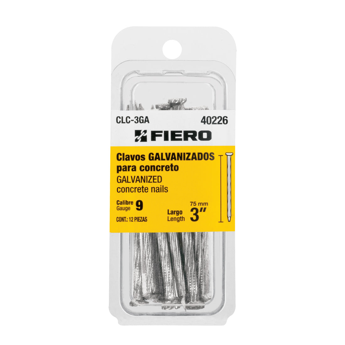 Blíster con 12 clavos galvanizados para concreto 3", FIERO