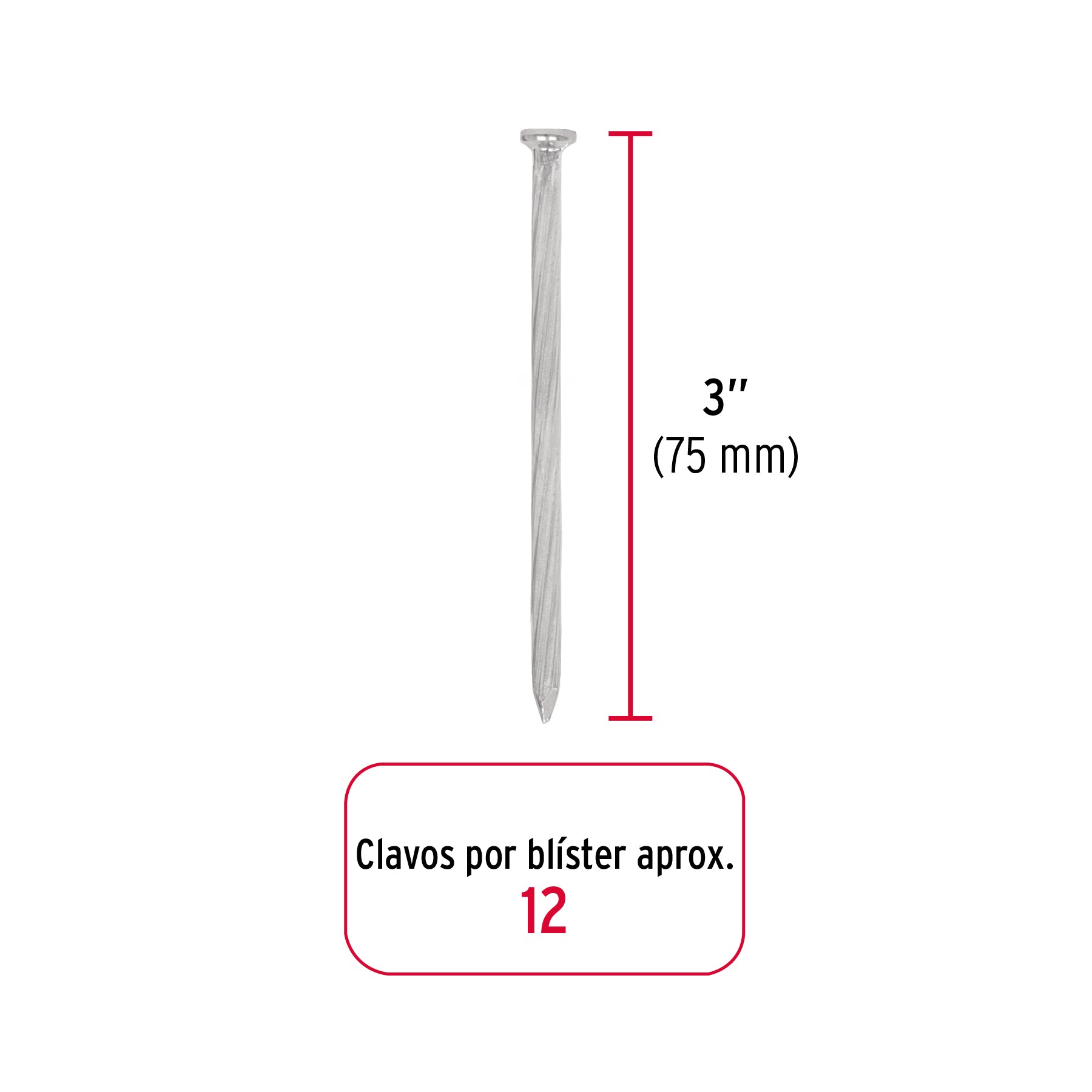 Blíster con 12 clavos galvanizados para concreto 3", FIERO