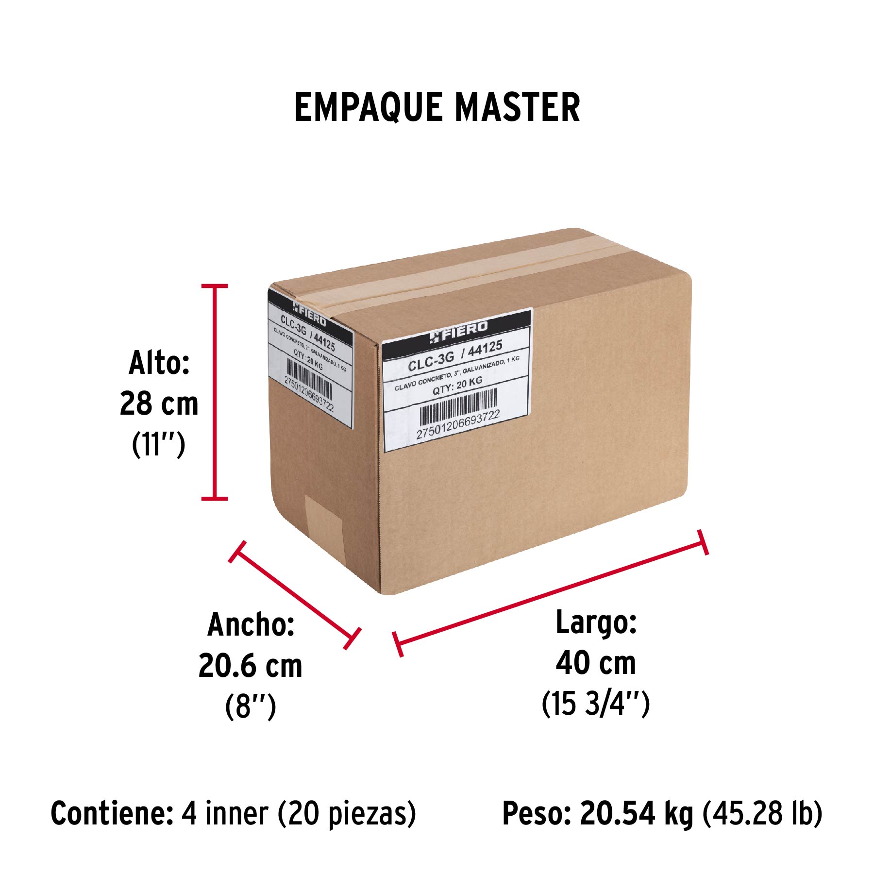 Bolsa con 1 kg de clavos para concreto galvanizados 3" - Empaque