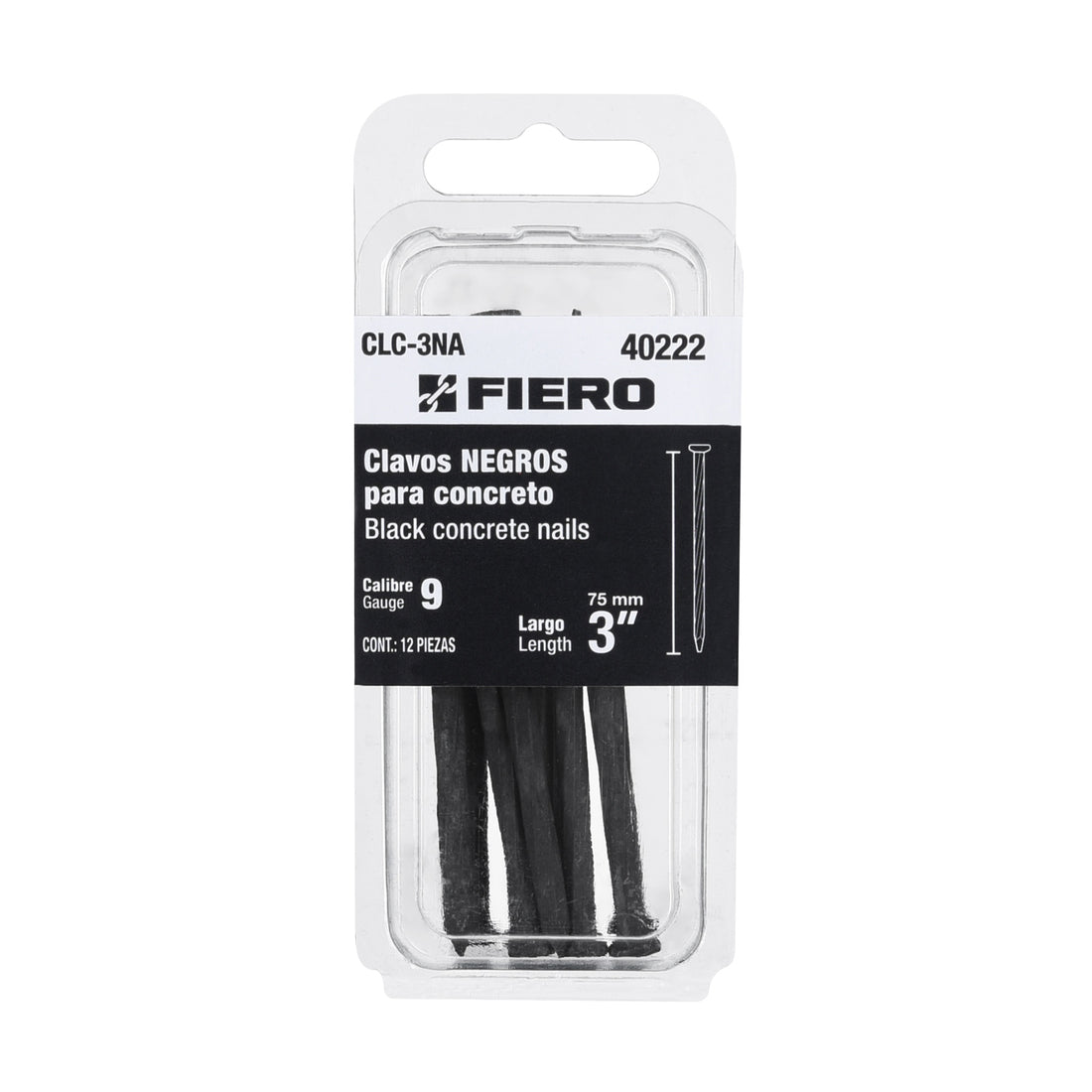 Blíster con 12 clavos negros para concreto 3", FIERO
