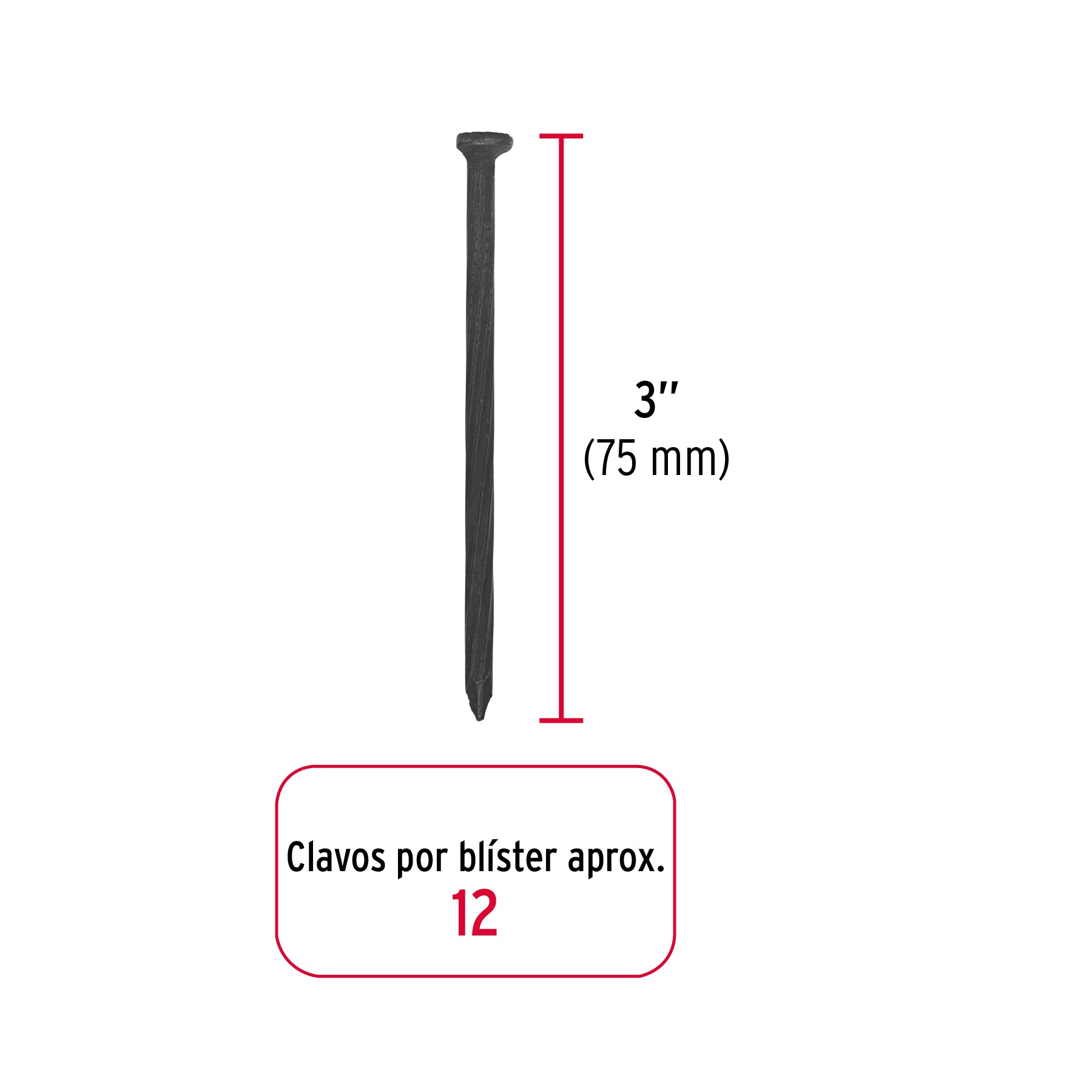 Blíster con 12 clavos negros para concreto 3", FIERO