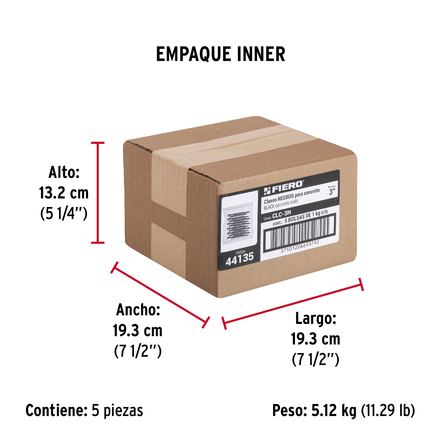 Bolsa con 1 kg de clavos para concreto negros 3", FIERO - Empaque