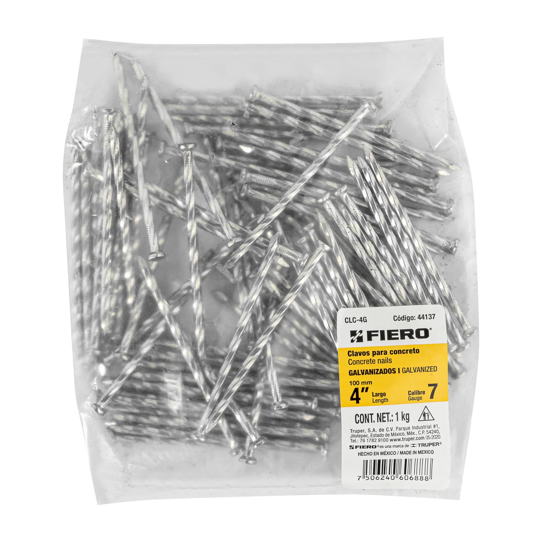 Bolsa con 1 kg de clavos para concreto galvanizados 4"