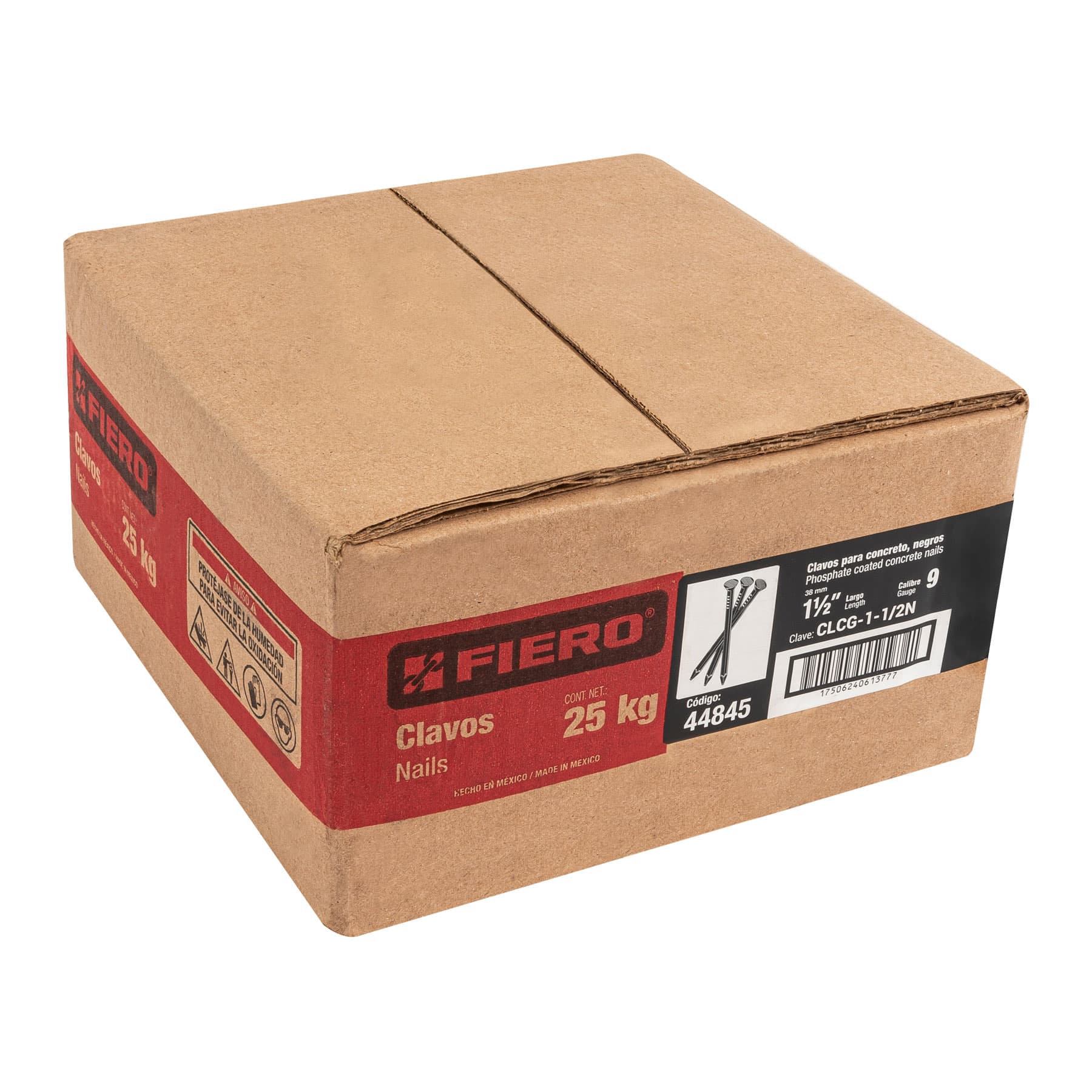 Kilo de clavos para concreto 1-1/2"negros, caja de 25 kg