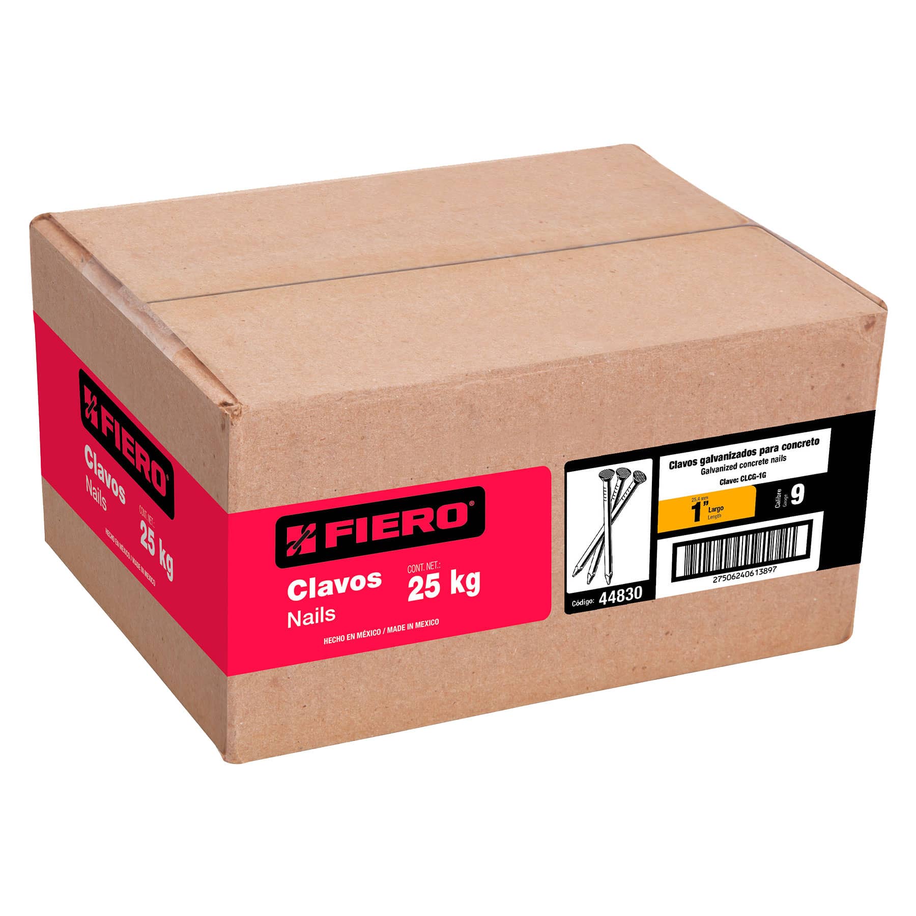 Kilo de clavos para concreto 1" galvanizado, caja de 25 kg