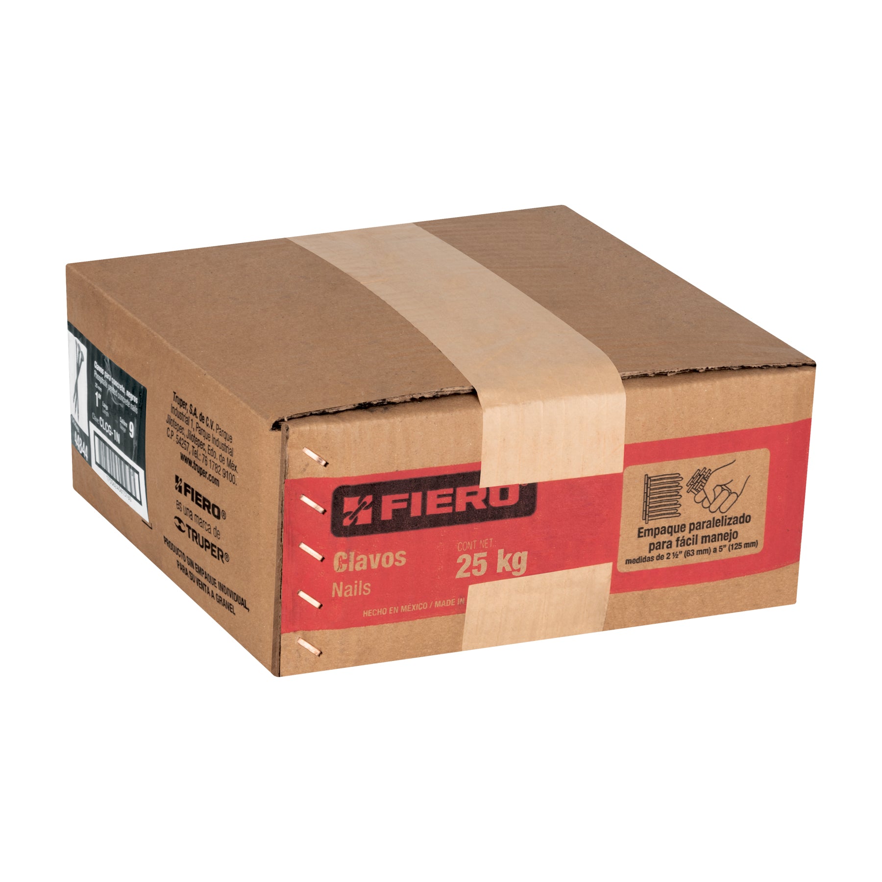 Kilo de clavos para concreto 1"negros, caja de 25 kg, FIERO